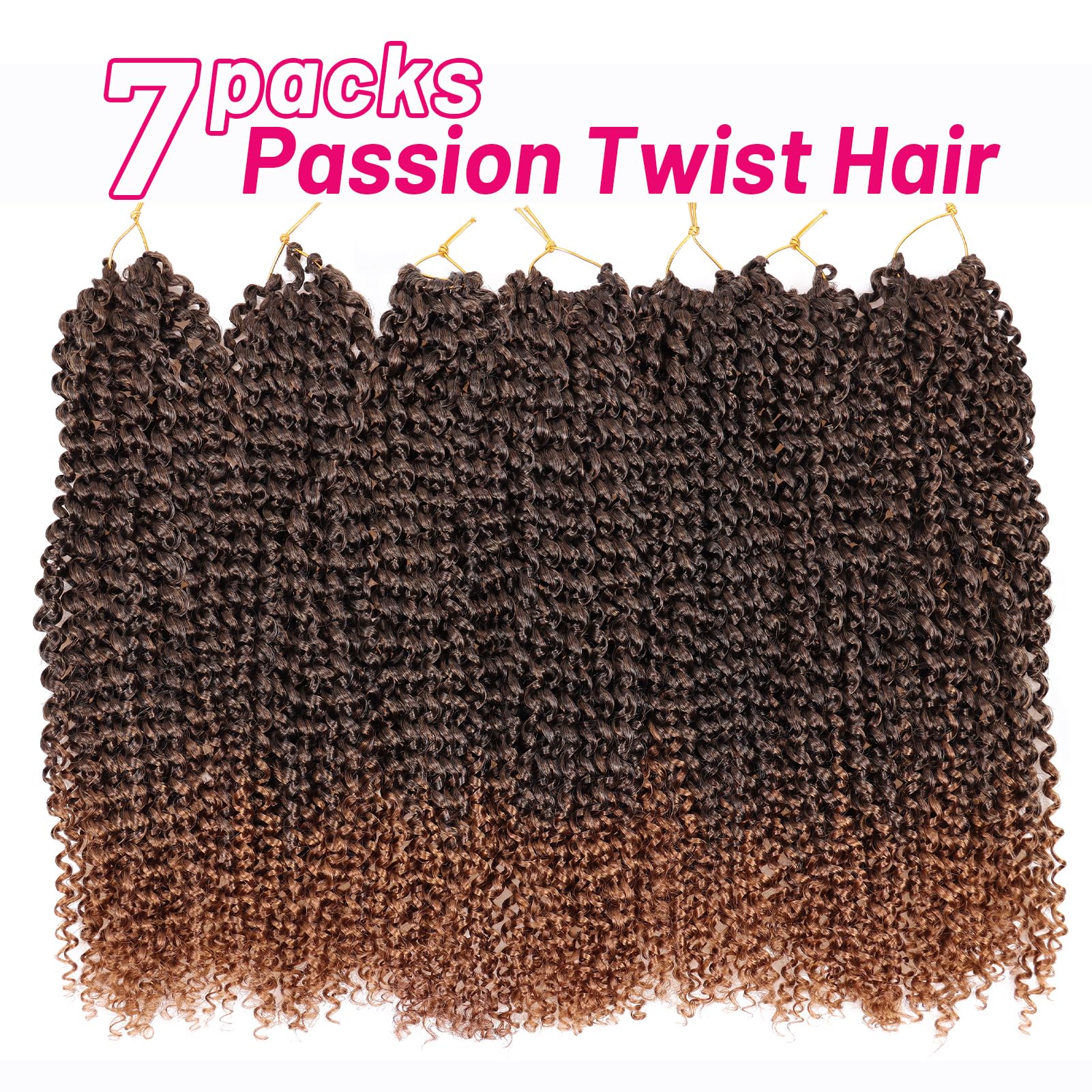 Dorsanee Ombre Brown Passion Twist Hair 16 Inch 7 Packs Water Wave Crochet Hair Long Bohemian Curly Braiding Hair For Butterfly