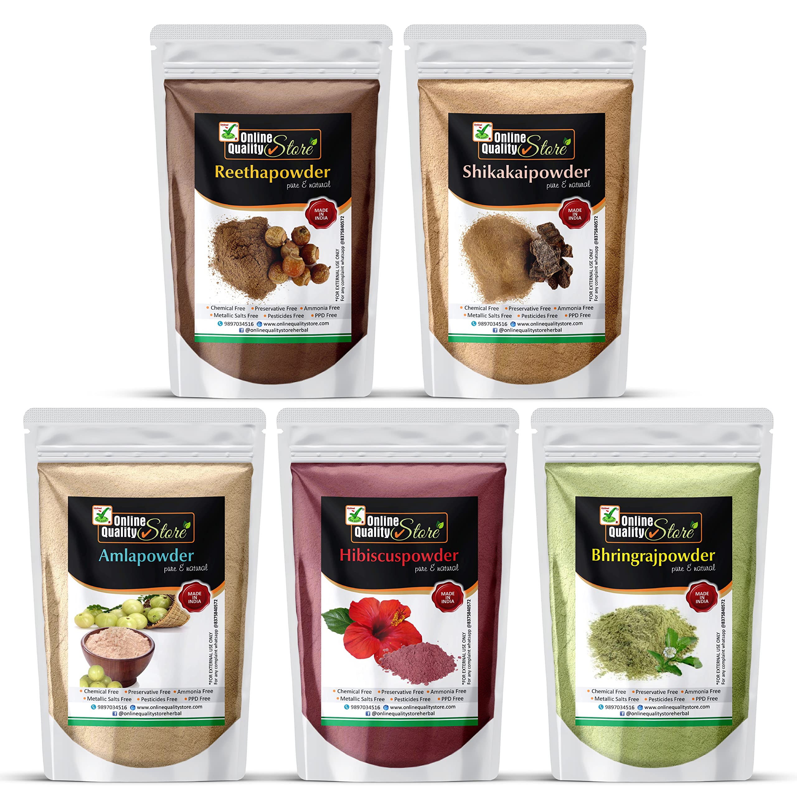 Online Quality Store Amla, Reetha, Shikakai, Bhringraj And Hibiscus Powder For Hair |Hair Mask For Dry And Frizzy Hair |Hair Pac