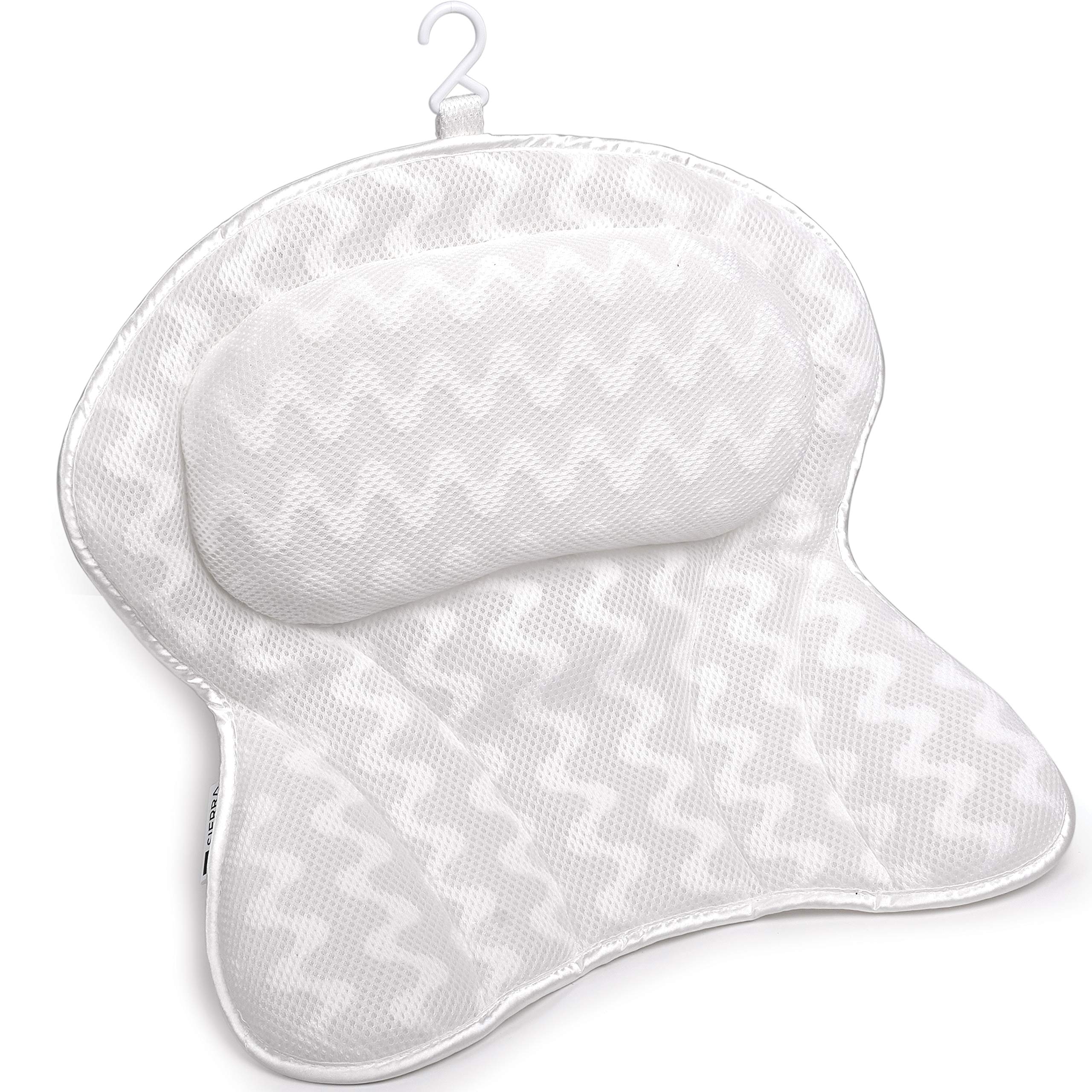 Sierra Concepts Bath Pillow - Ergonomic 3D Mesh Headrest Cushion, 18x18 Inch, Strong Grip Suction Cups, Model SC110