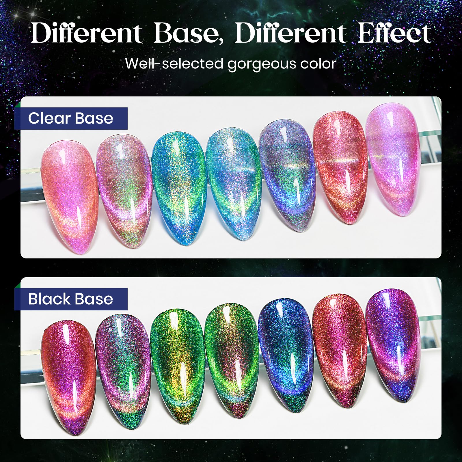 Mizhse 9D Cat Eye Gel Nail Polish 8X10Ml, Dual Color Galaxy Magnetic Nail Polish Gel, Magic Cateye Chameleon Diy Nail Art Manicu