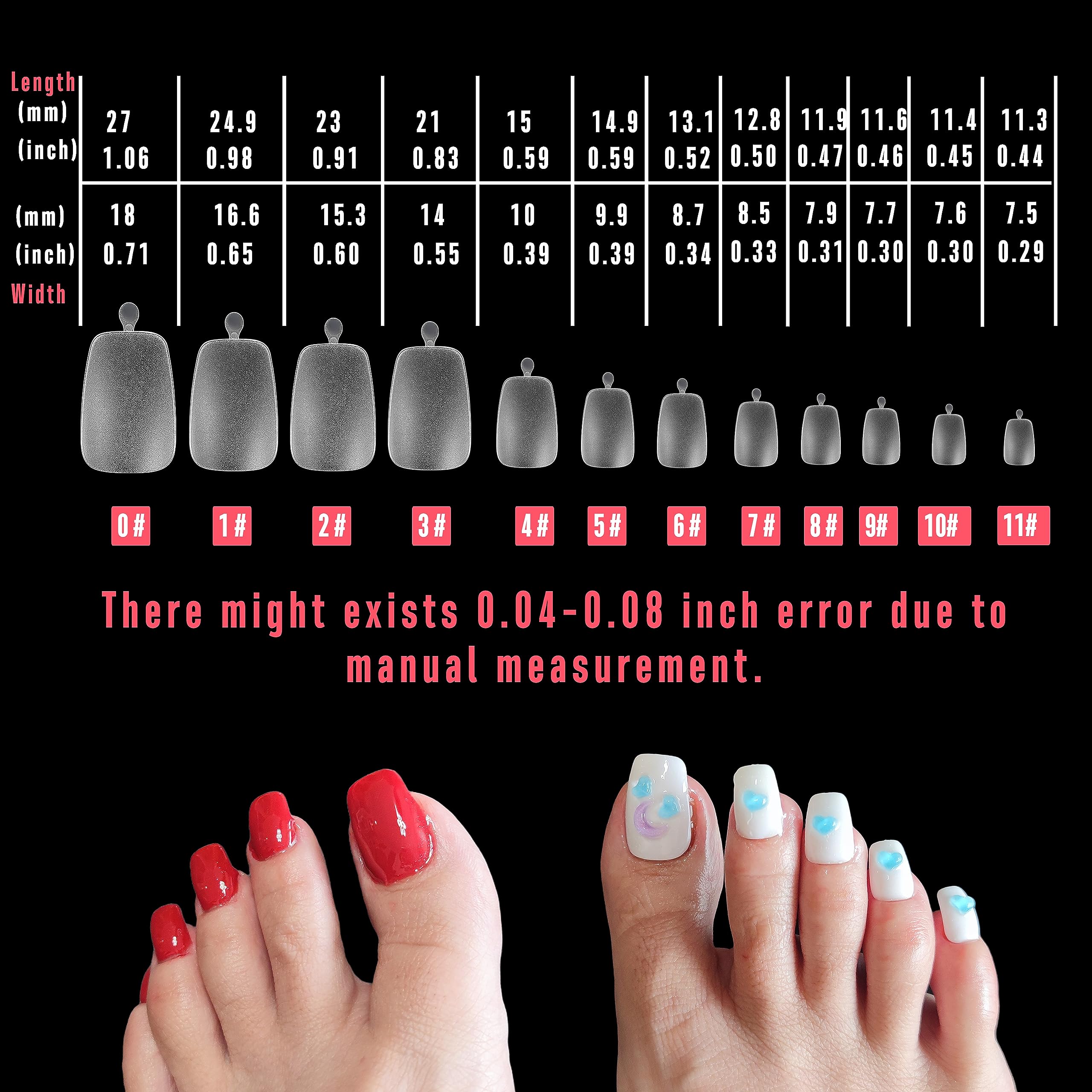 NOVO OVO Long Toe Nail Tips - 120 pcs Clear Acrylic Full Cover Claw, Pre-filed Pedicure Gel, Tapered Square, Small Box