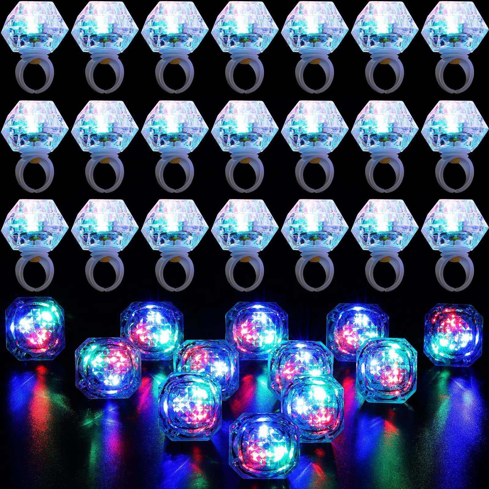 Vicenpal 50 Pack Flashing LED Light up Rings Operation Christmas Bachelorette Party Decorations Plastic Glow Toy Rings for Brida