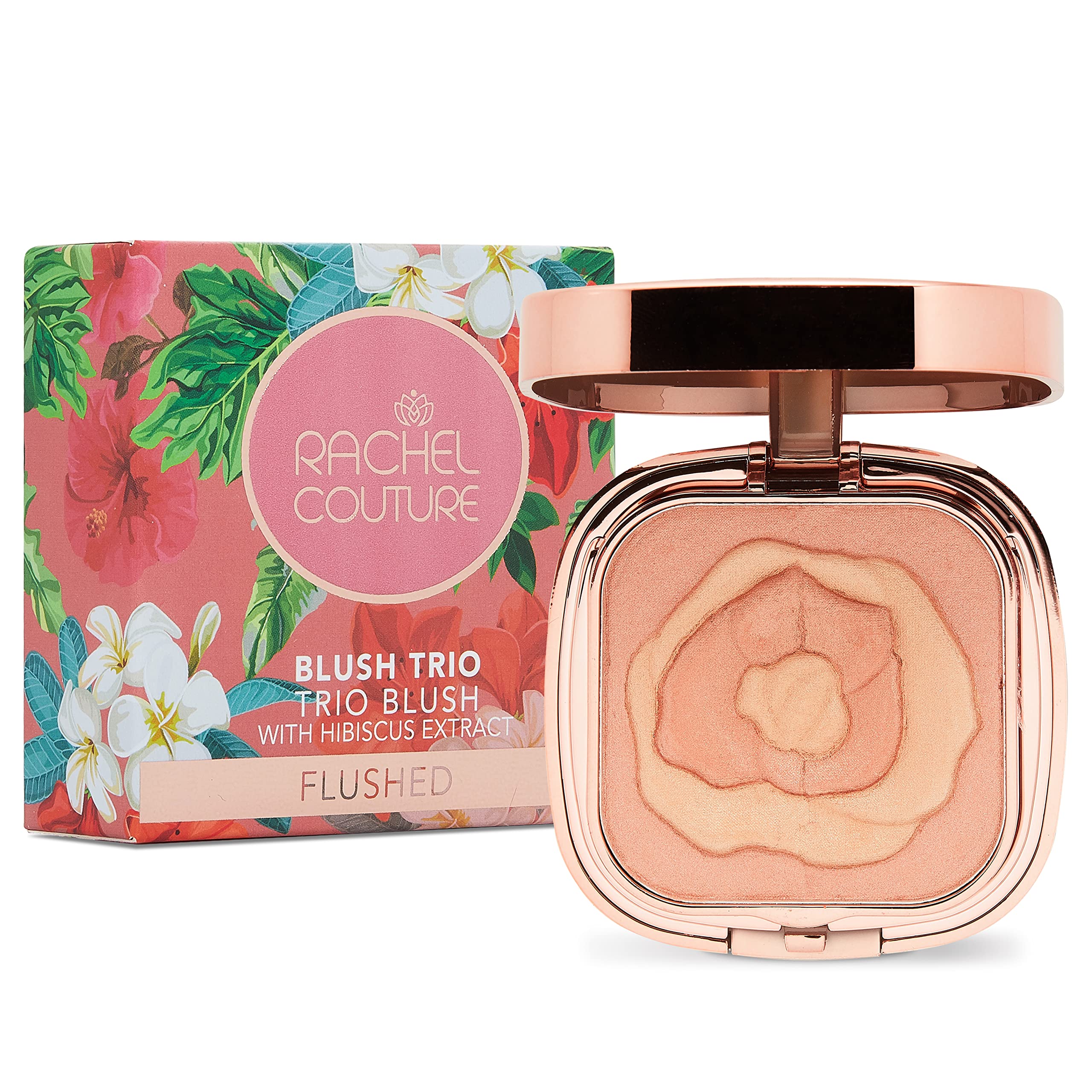 Rachel Couture Compact Blush Trio For All Over Radiant Glow | Infused With Hibiscus Extract | Vegan & Cruelty-Free - 0.32 Oz - F