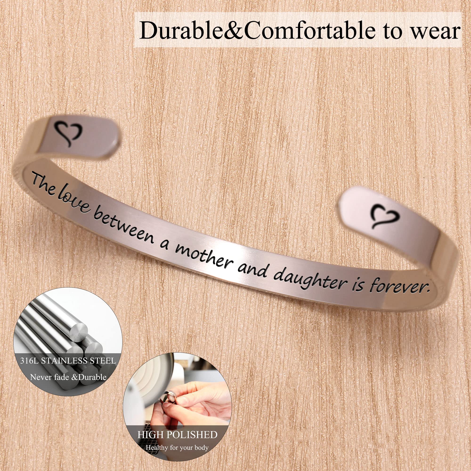 Btysun Mom Bracelets for Women Mother Gifts for Her Mother Gifts from Daughters Engraved Cuff Bracelets Birthday Gifts for Her M