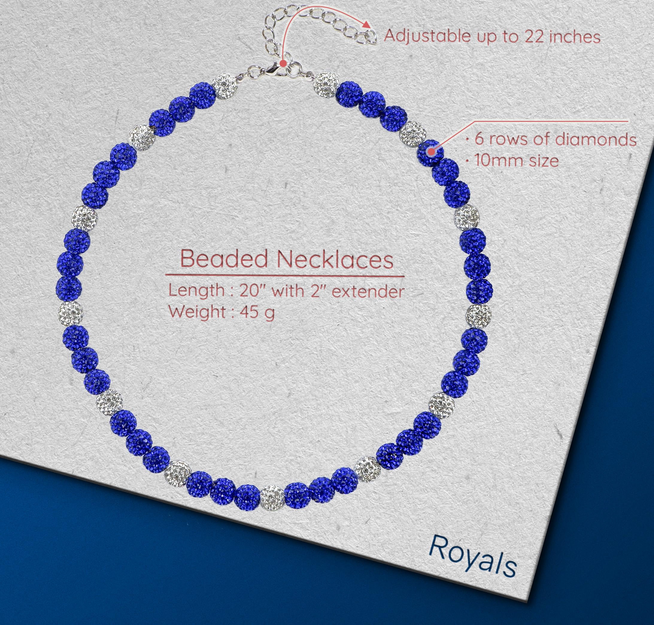 SUPBOMM Baseball Ice Necklace, Bling Beaded Necklaces, Drip Chain, League Team Colors Gifts for Men, Royals