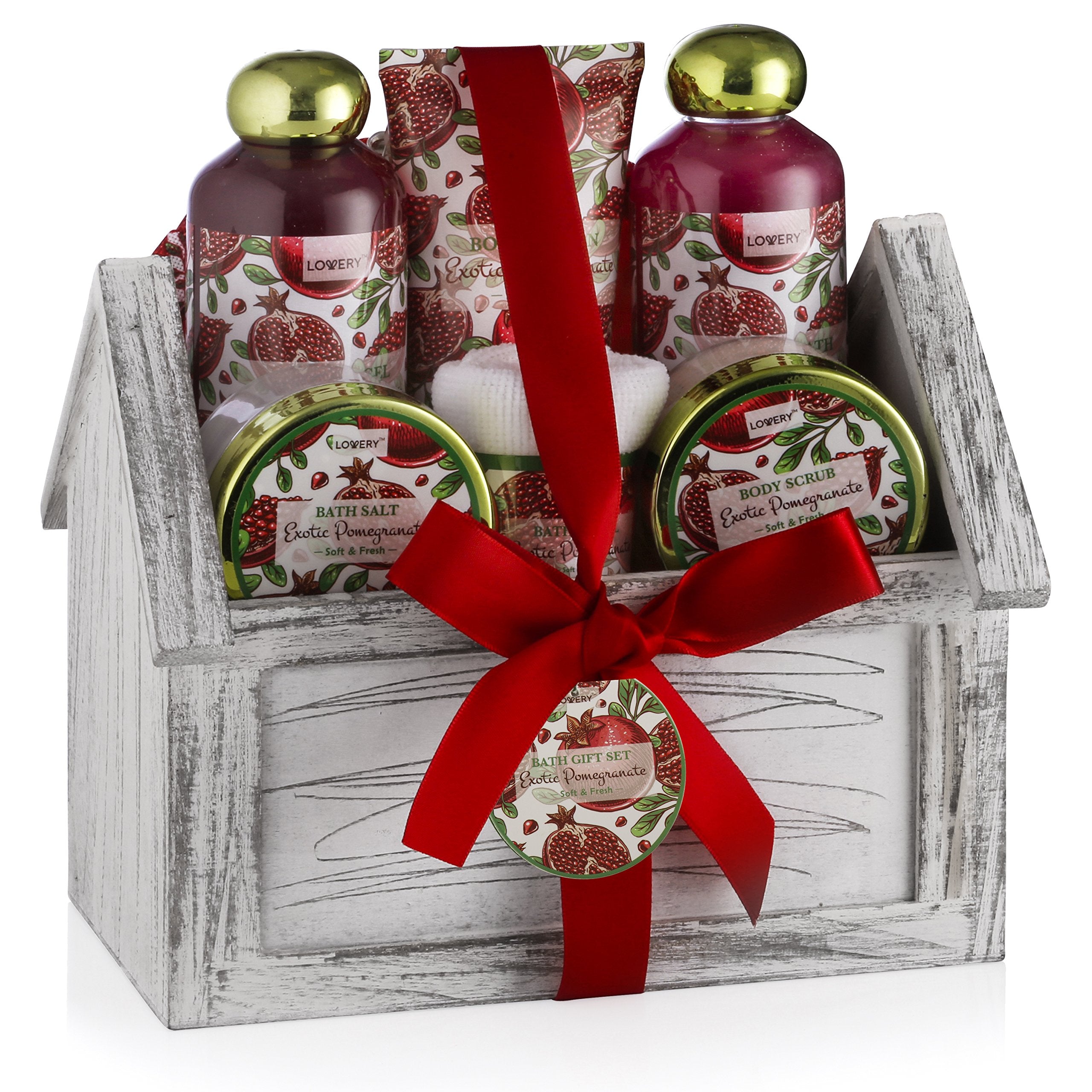 Birthday Gifts From Son, Home Spa Gift Basket, 8Pc Bath & Body Set For Women & Men, Exotic Pomegranate Scent, Shower Gel, Bubble
