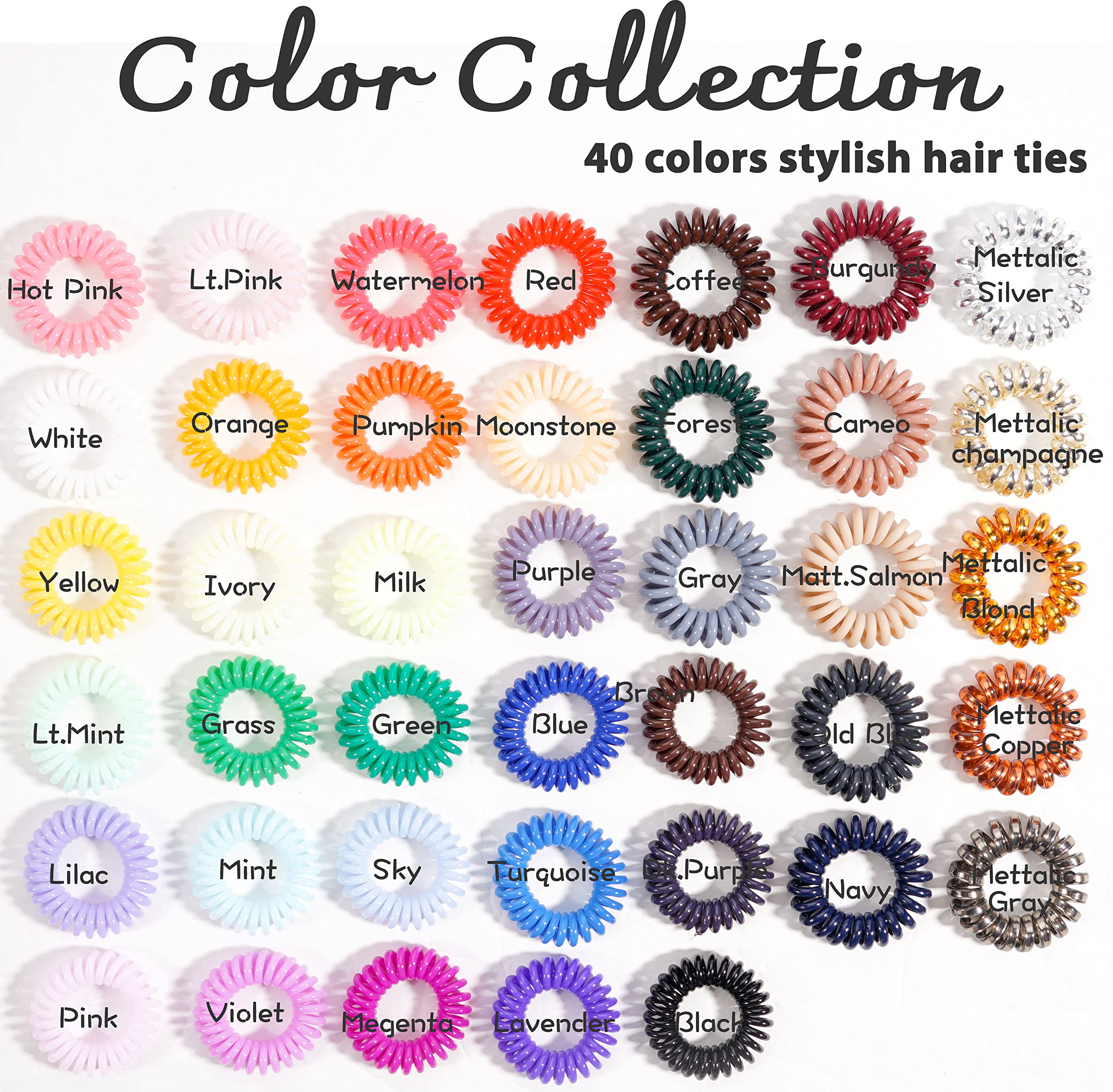 Joyoyo Spiral Hair Ties, 40 Pack Elastic Phone Cord Ponytail Holders Hair Coils, Waterproof Hair Accessories For Women, Girls, K