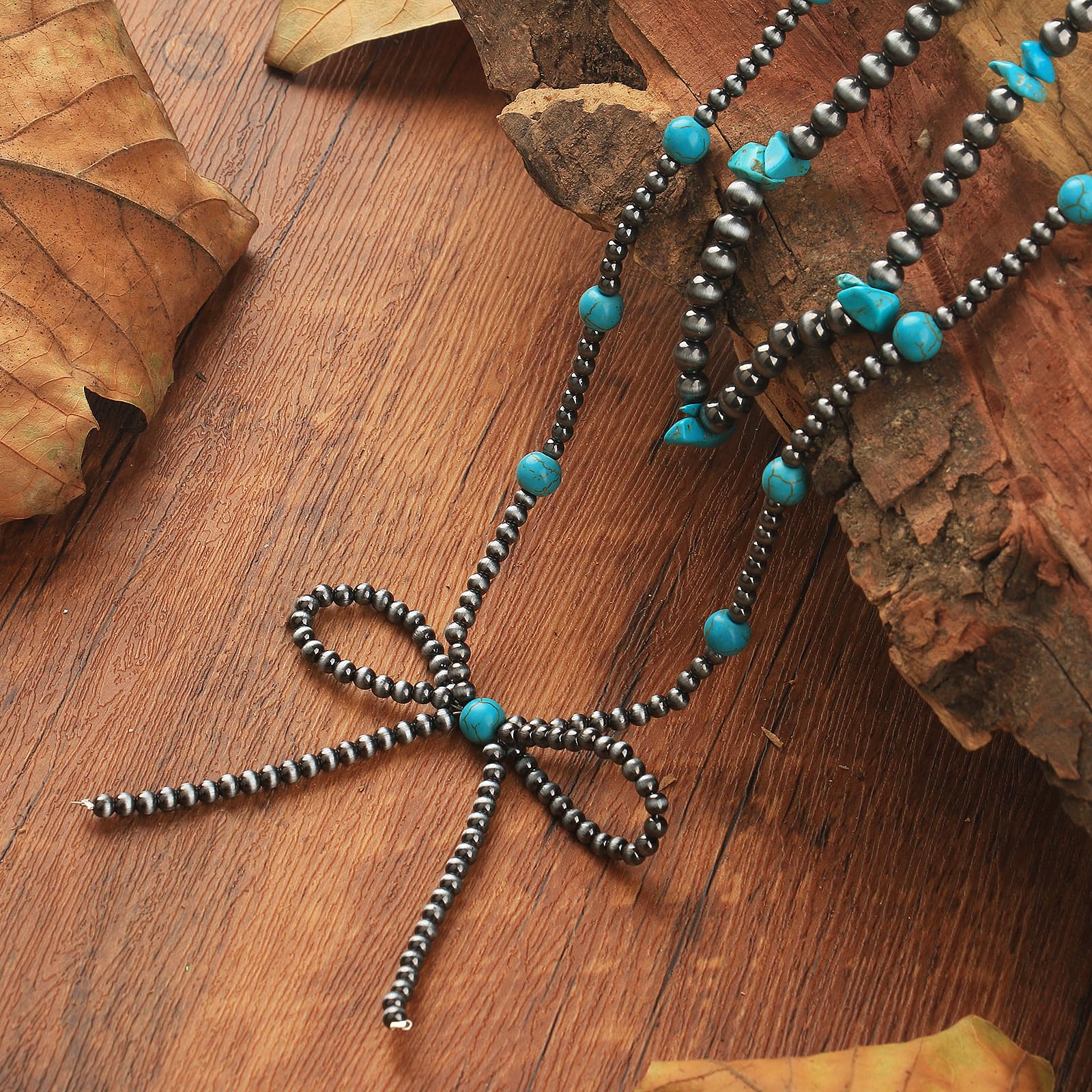 Navajo Pearl Bow Necklace Western Jewelry for Women Cowgirl Turquoise Necklaces Jewelry (15)