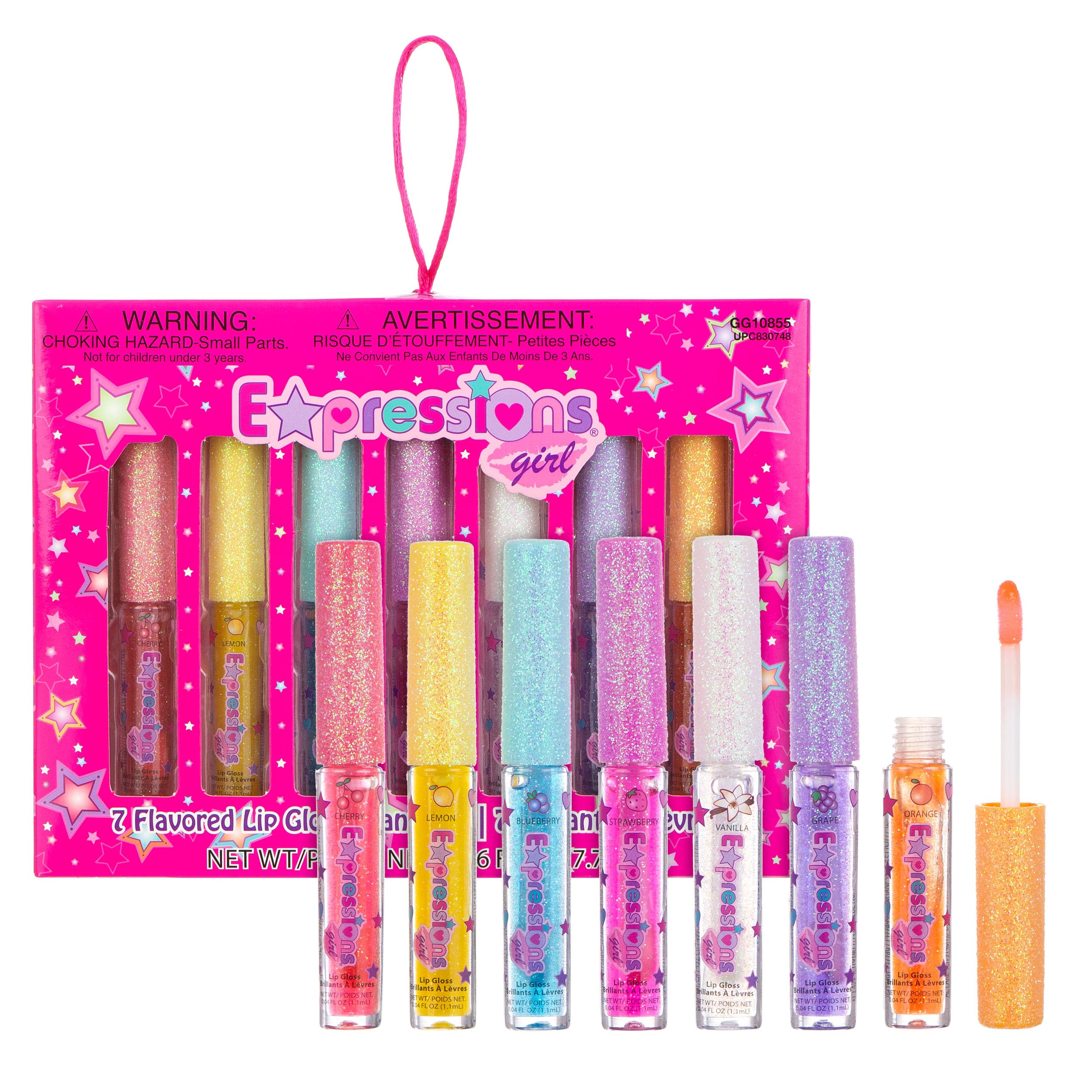 Expressions 7pc Fruity Flavored Lip Gloss Set  Lip Gloss in Assorted Fruity Flavors, Non Toxic Makeup for Kids & Teens