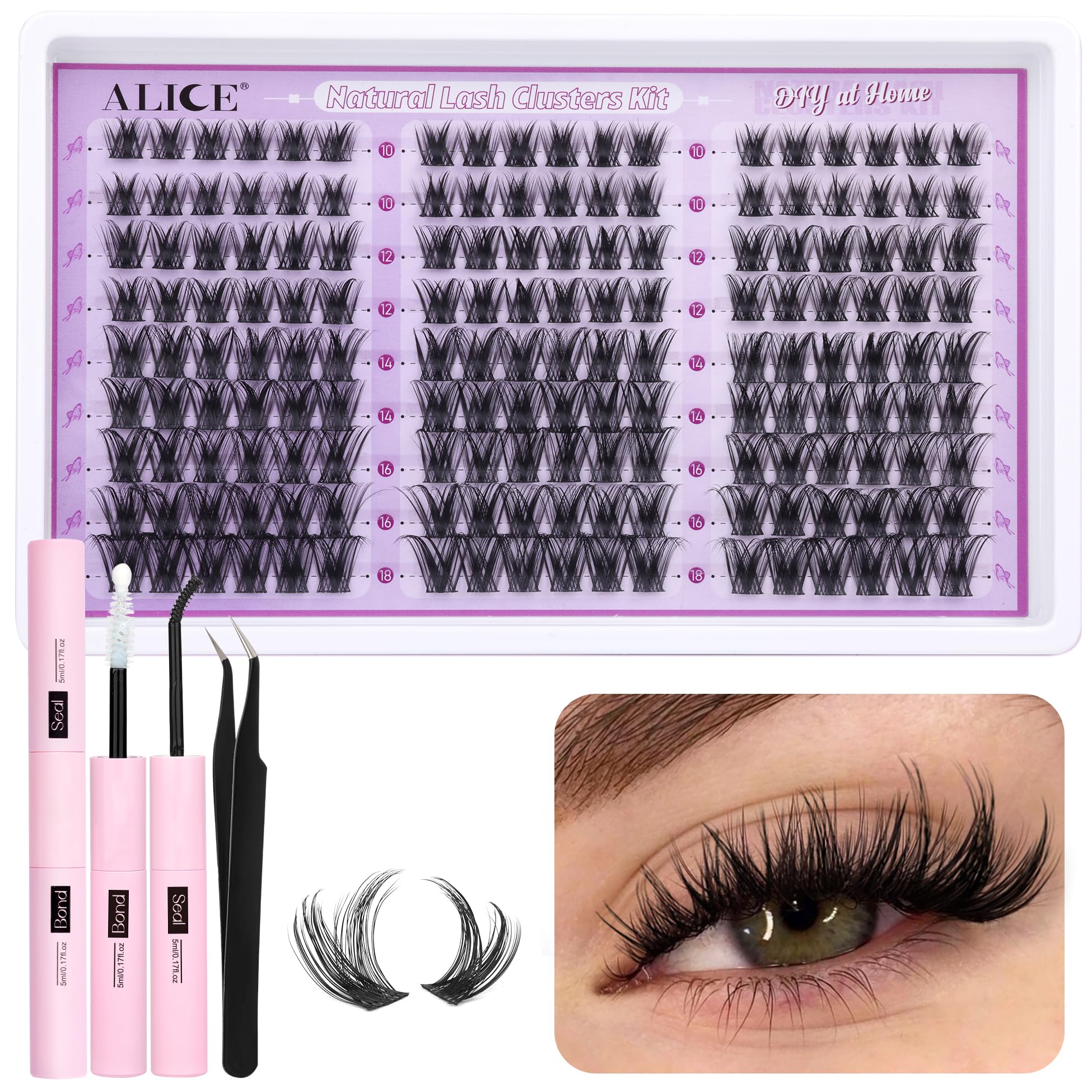 ALICE Wispy Lash Clusters Kit Natural Fluffy Lash Extension Kit Cluster Eyelash Extension Kit 162pcs C Curl 10-18mm Eyelash Clus
