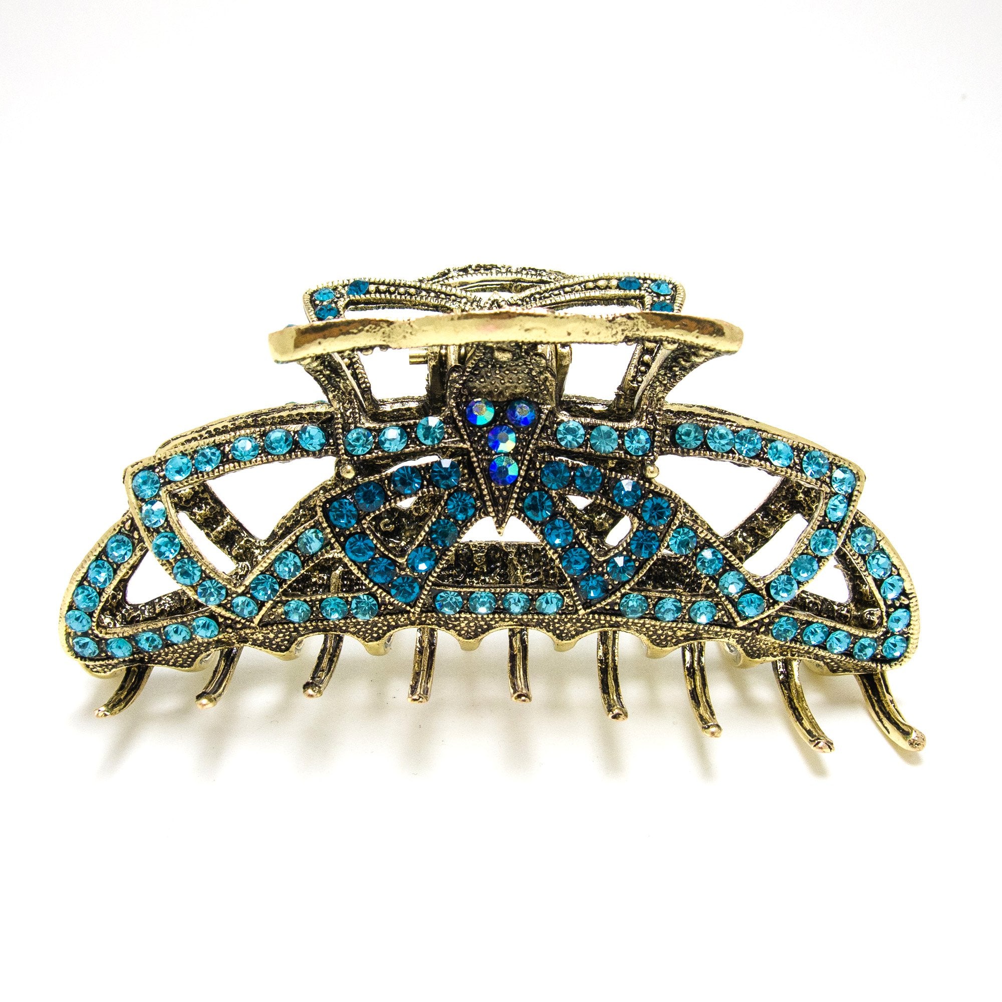 beautyxyz Rhinestone Metal Claw Hair Clip for Womens, blue, X-Large