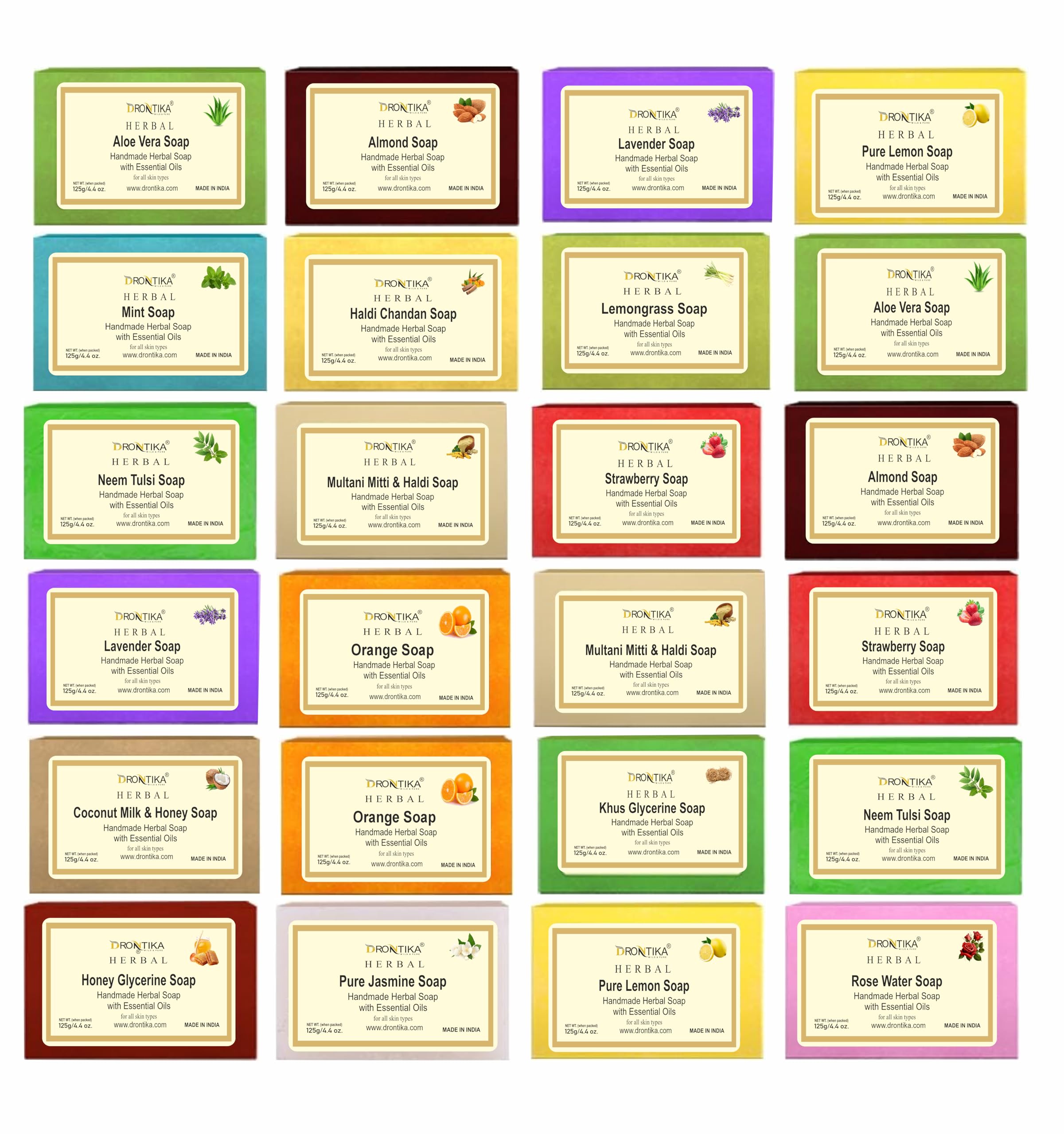 Drontika Handmade 24 Multi Fragrance Herbal Soap, For Men & Women (Pack Of 24)