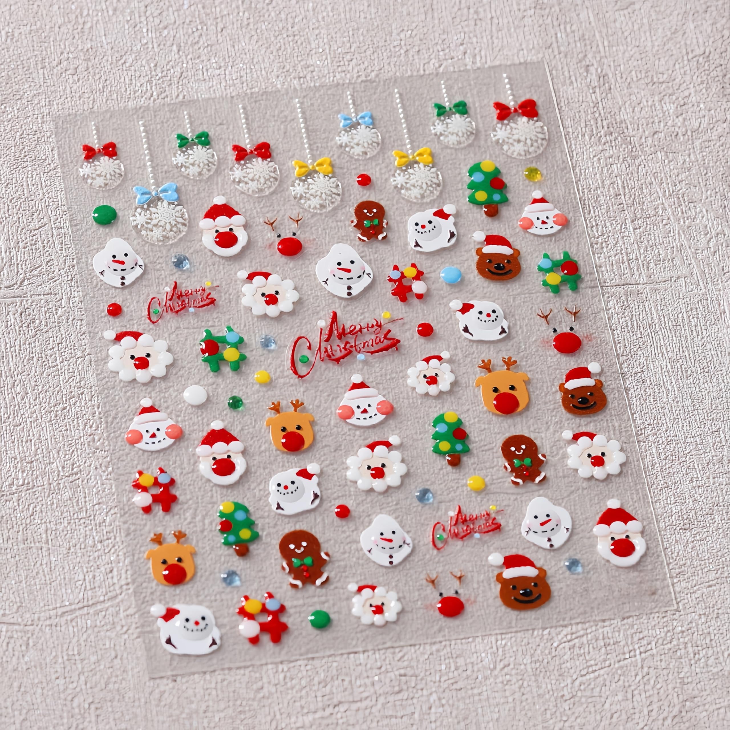 1Pcs Christmas Nail Art Stickers Decals 5D Embossed Santa Claus Self-Adhesive Nail Decals Snowman Elk Bell Xmas Nail Supplies Xm