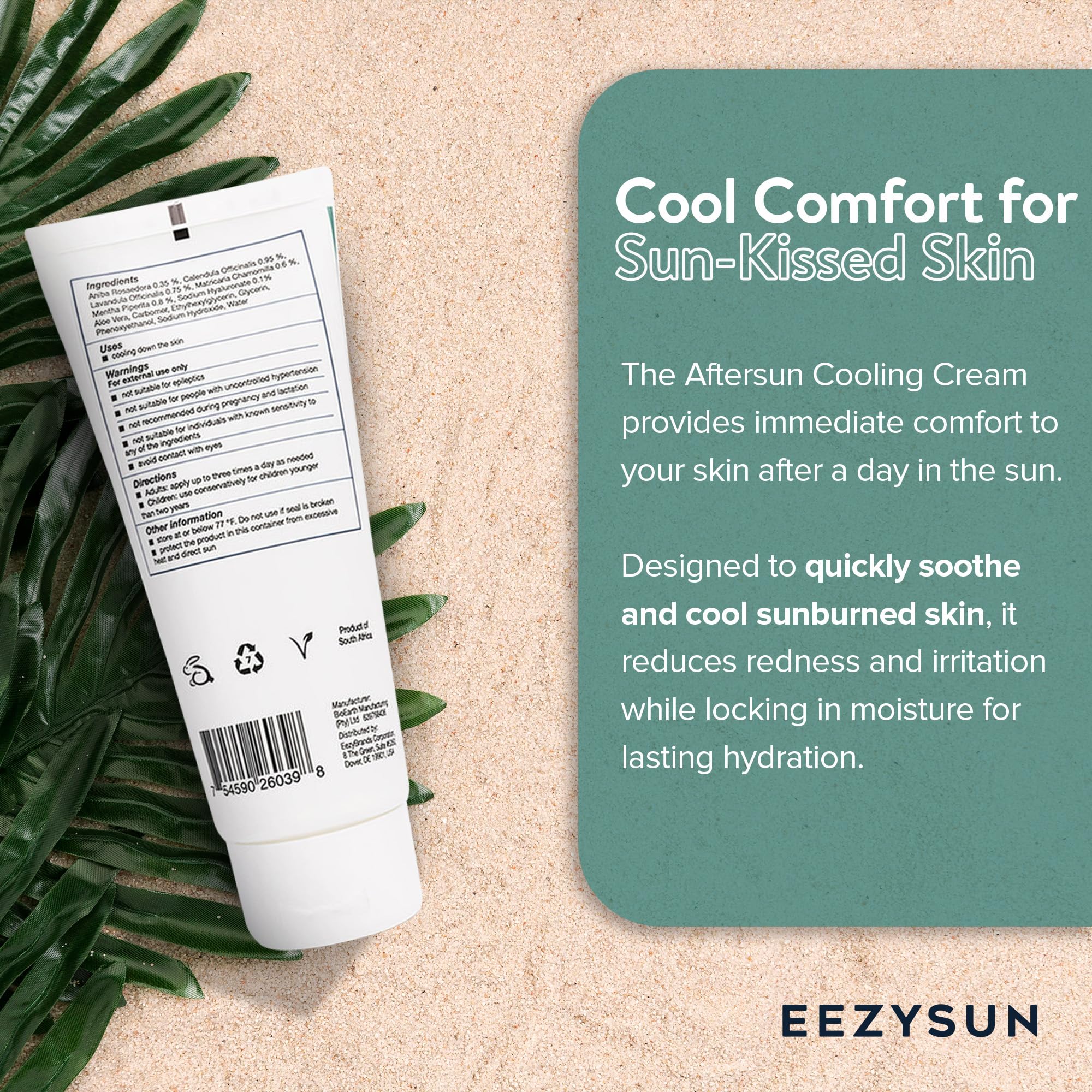 EEZYSUN AfterSun Cooling Cream | Vegan AfterSun Care with Aloe Vera, Tea Tree Oil, & Chamomile to Soothe, Hydrate, & Repair Sunb