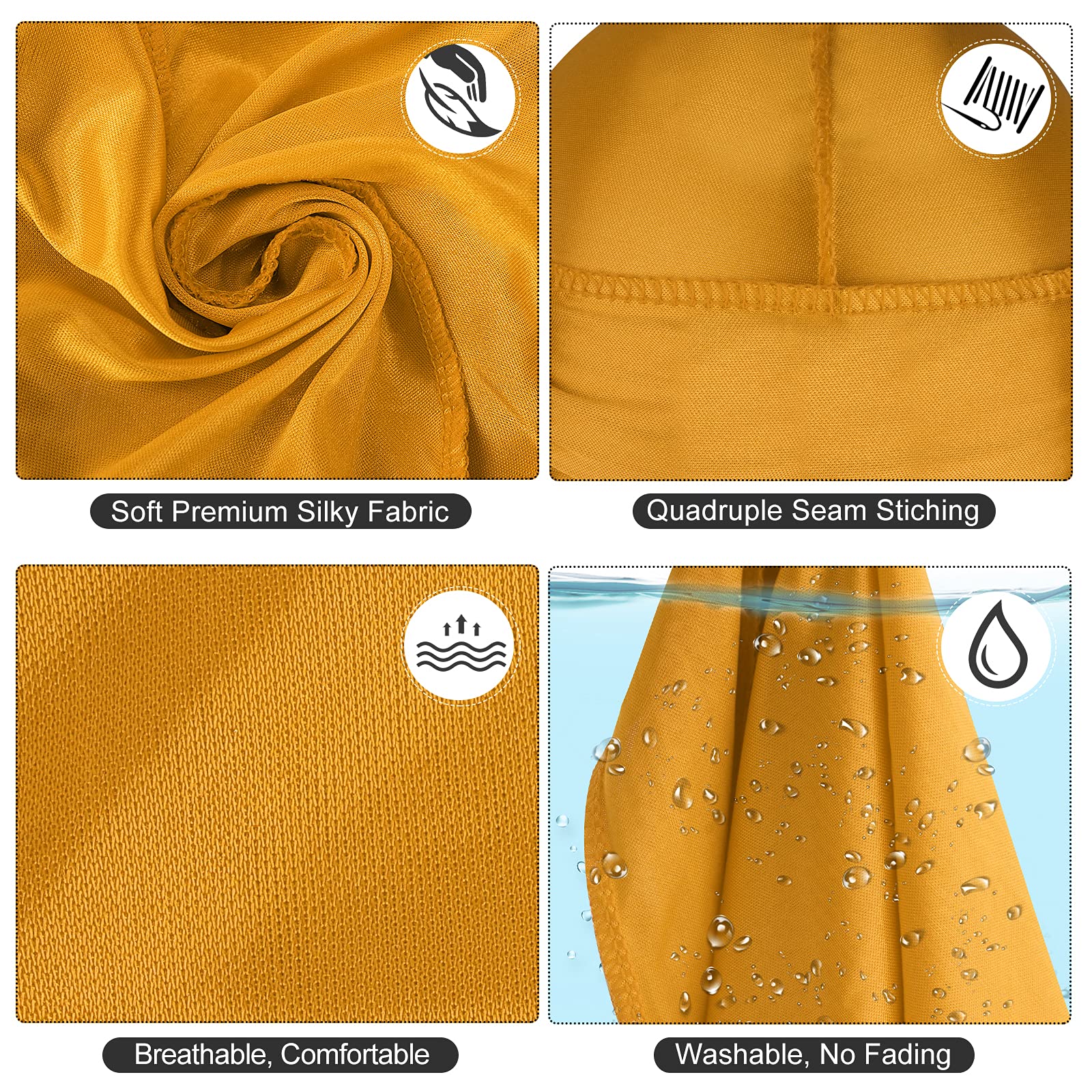 2Pcs Silky Durag Pack For Men Waves, Satin Doo Rag For 360 540 720 Waves (Gold-Silver)