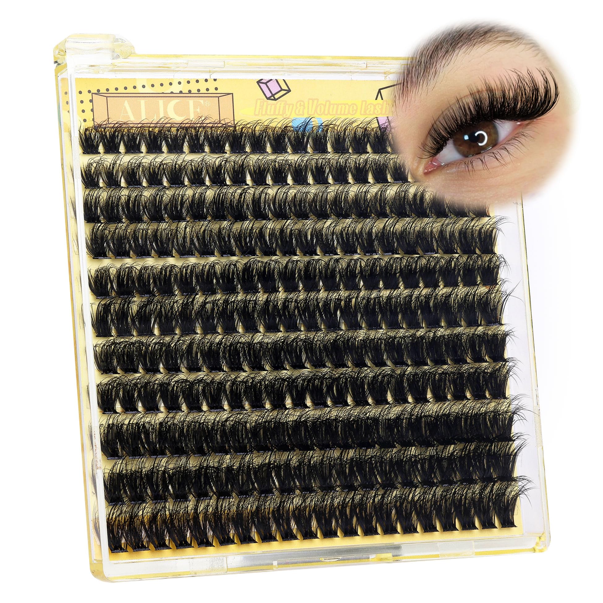 ALICE Fluffy Lash Extensions Thick 3D Volume Lash Clusters DIY Cluster Eyelash Extensions 220Pcs Wispy Individual Lashes Mink Lo