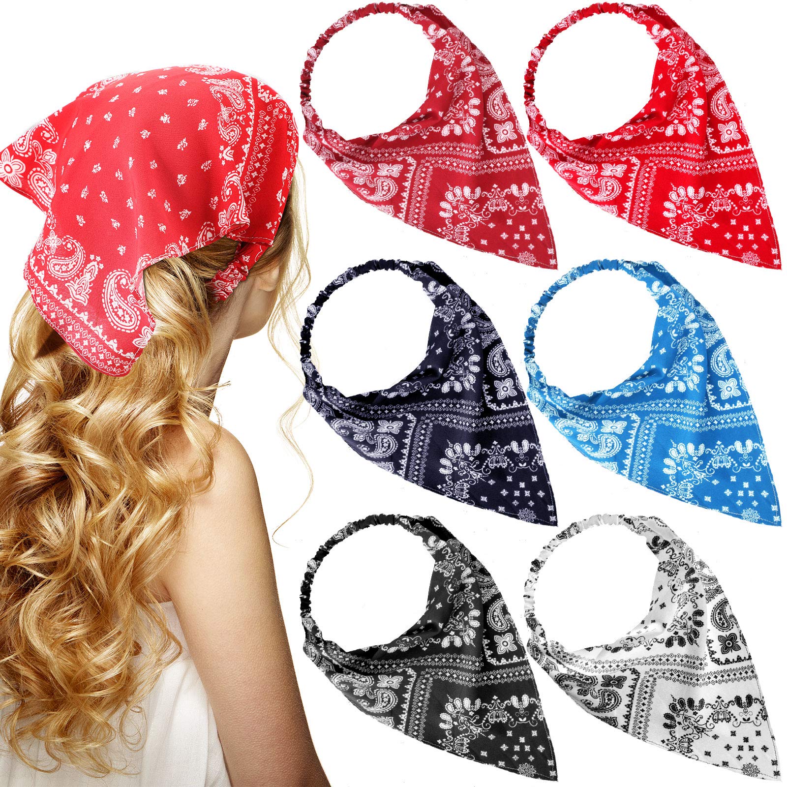 Syhood 6 Pcs Floral Elastic Hair Bandanas Boho Scarf Headband Chiffon Head Kerchief Turban with Hair Clips for Women(Vintage Flo