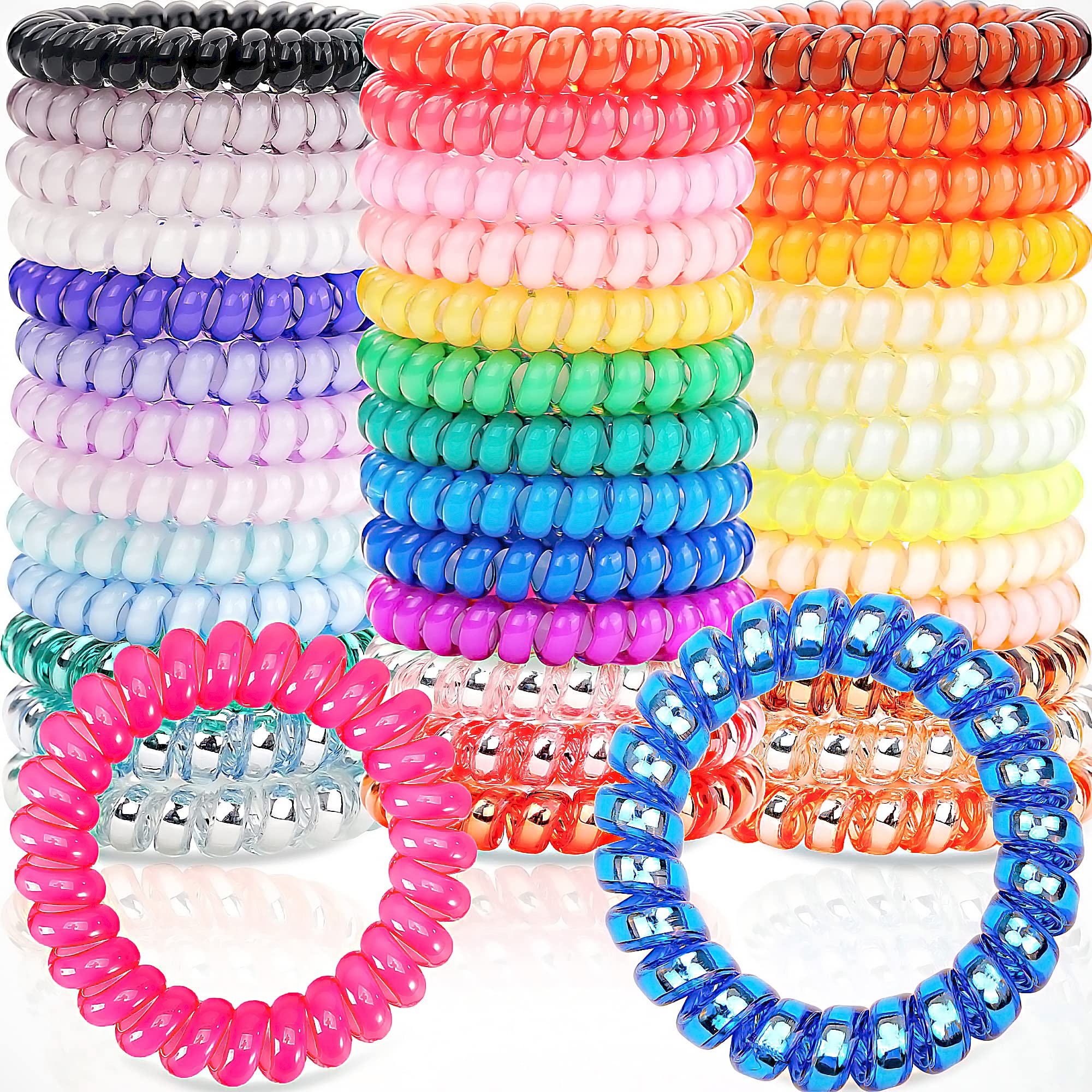 Joyoyo 40 Pack Spiral Hair Ties,Coil Hair Bands Waterproof Hair Accessories For Women Girls,Phone Cord Ponytail Holders Hair Coi
