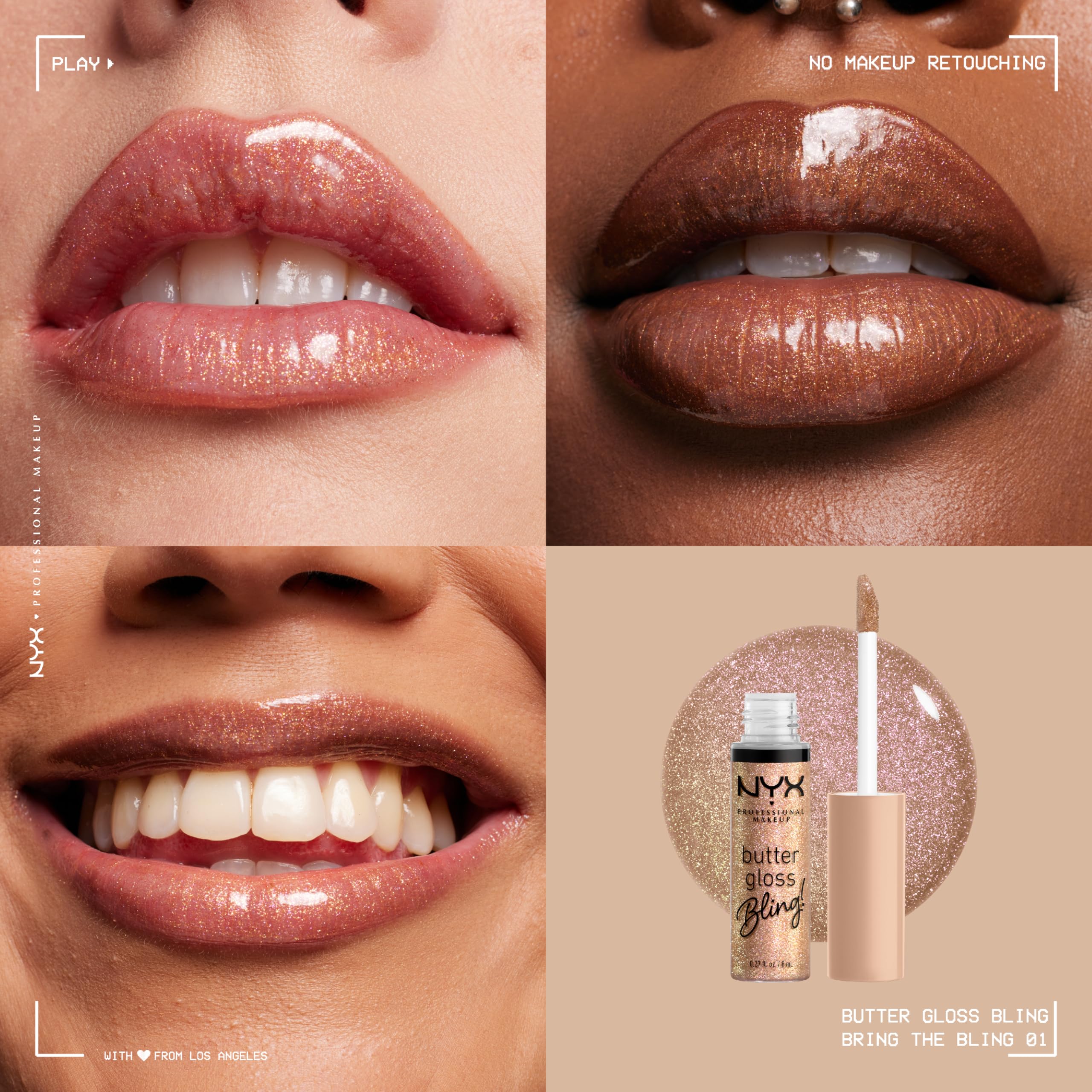 Nyx Professional Makeup Butter Gloss Bling Lip Gloss, Non Sticky And Shiny Vegan Lip Makeup - Bring The Bling