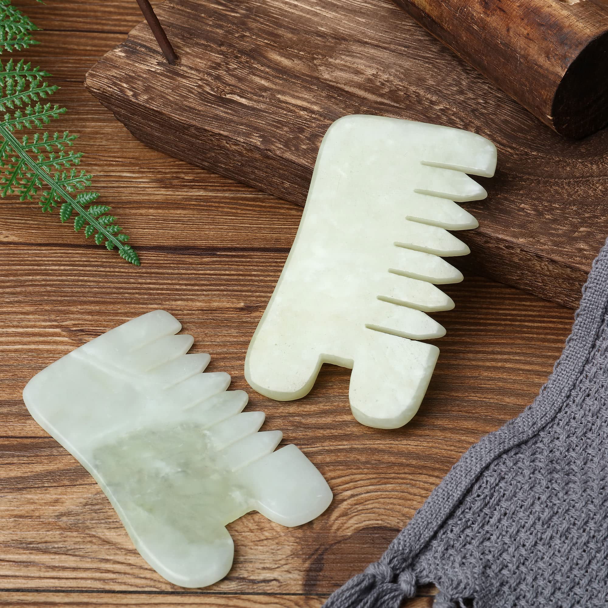 BBTO 2 Pcs Jade Comb for Scalp Massage Gua sha Comb for Head Body spa Hair Multifunctional Handheld Massage Tools(Classic Style)