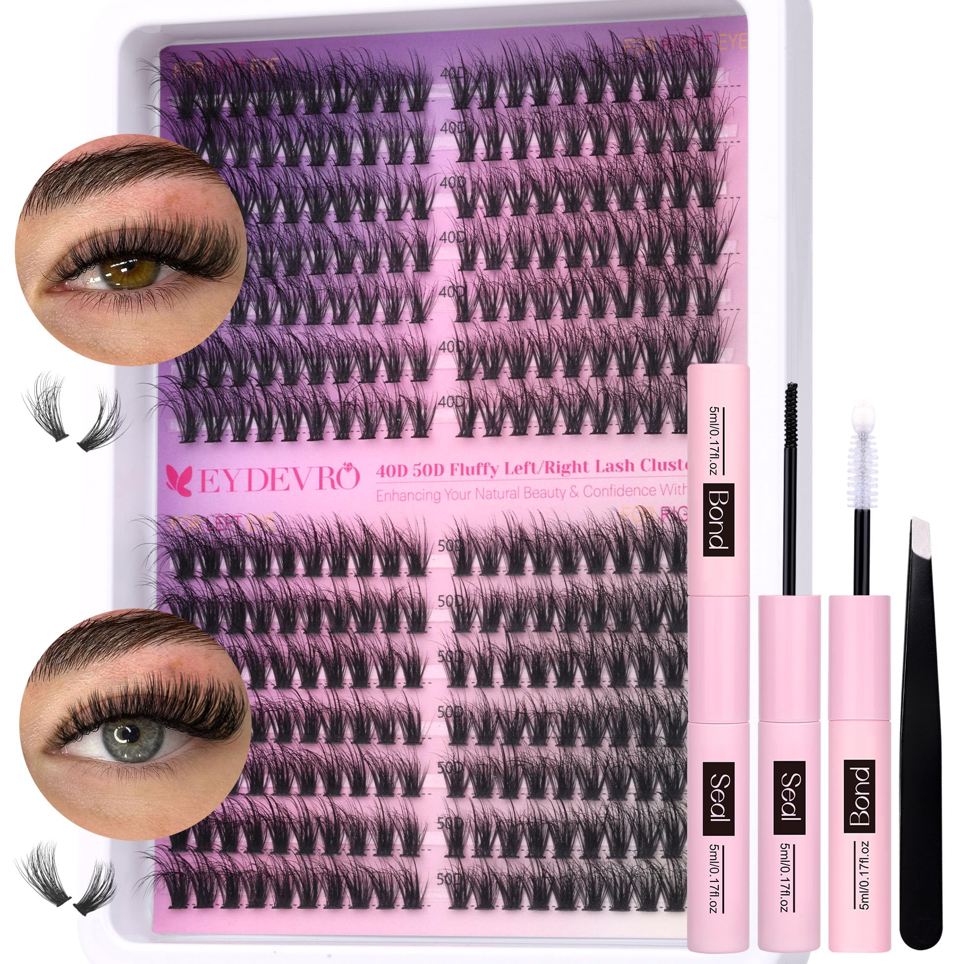 EYDEVRO Lash Clusters Kit Natural Wispy Lash Extension Kit 40D50D Eyelash Extension Kit 280Pcs Cluster Lashes Individual Lashes 