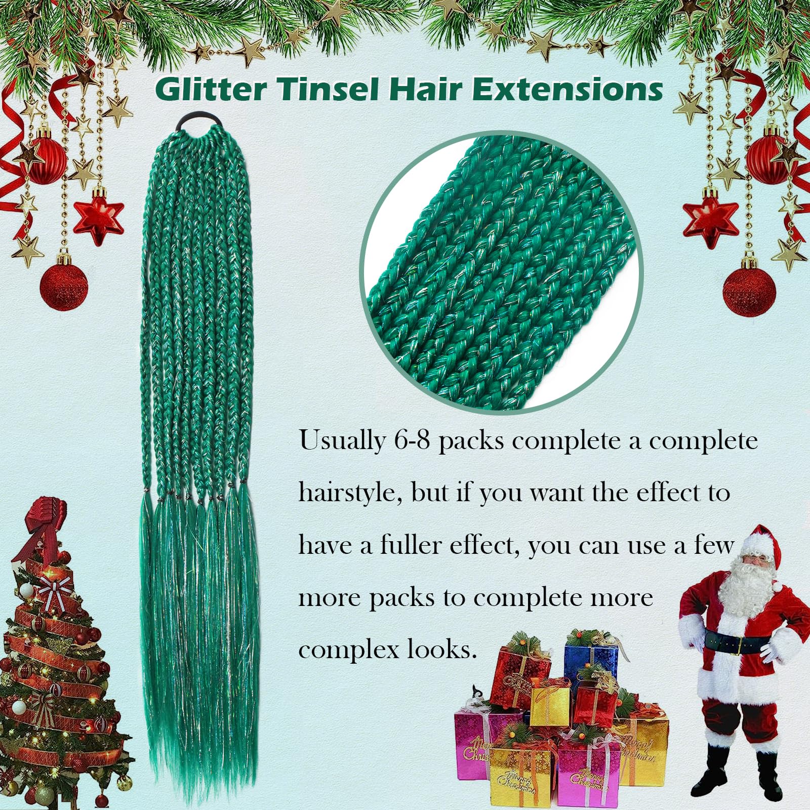 Sparkling Green Pre Stretched Braiding Hair 30 Inch Glitter Kanekalon Box Braid Hair Extensions Shinny 3 Packs Yaki Texture Pre