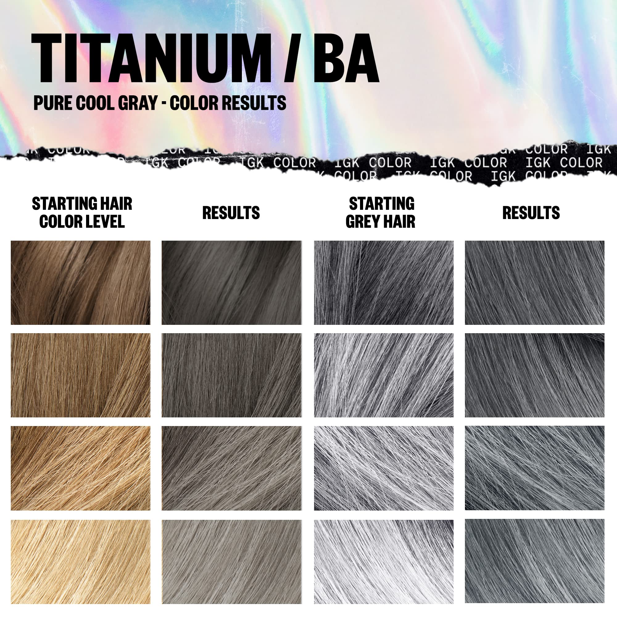Igk Permanent Color Kit Titanium - Pure Cool Gray Ba | Easy Application + Strengthen + Shine | Vegan + Cruelty Free + Ammonia Fr