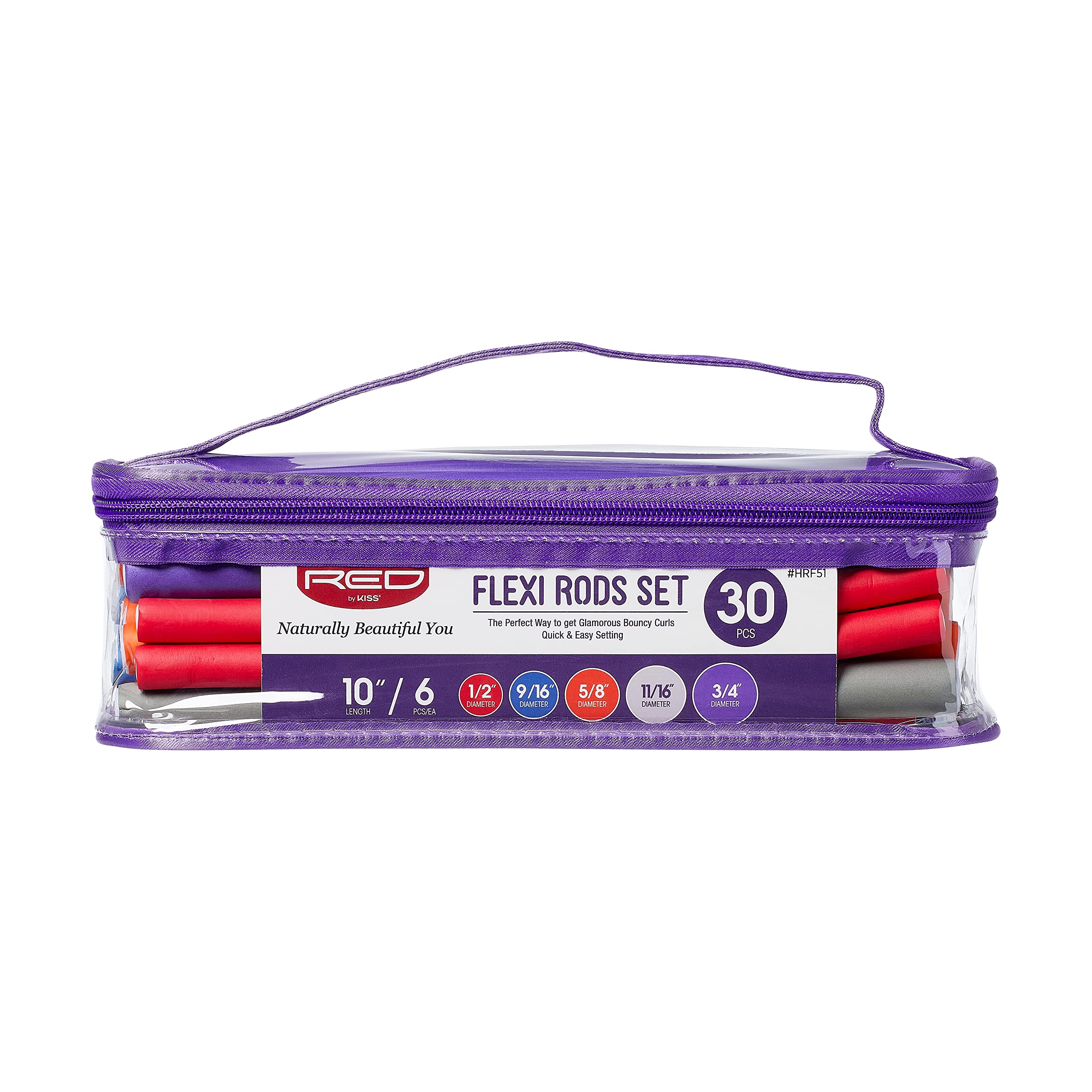 Red by Kiss 30 PCS Flexi Rods, Flexible Curling Rods, Twist Foam Hair Rollers, No Heat Hair Curlers 10'' Sets