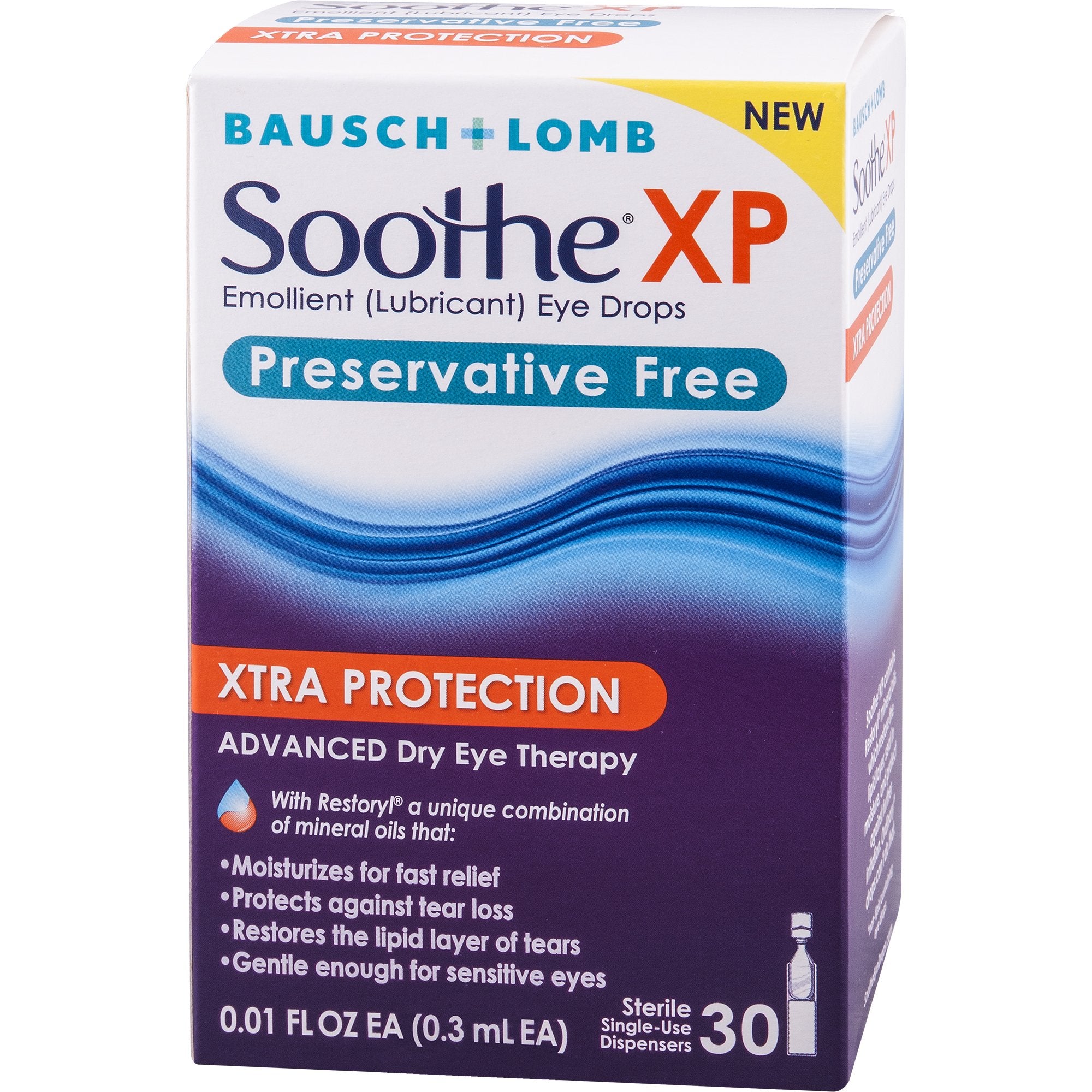 Eye Drops by Bausch  Lomb, Lubricant Relief for Dry Eyes, Soothe XP, Preservative Free, Single Use Dispensers, 03 mL, 30 count