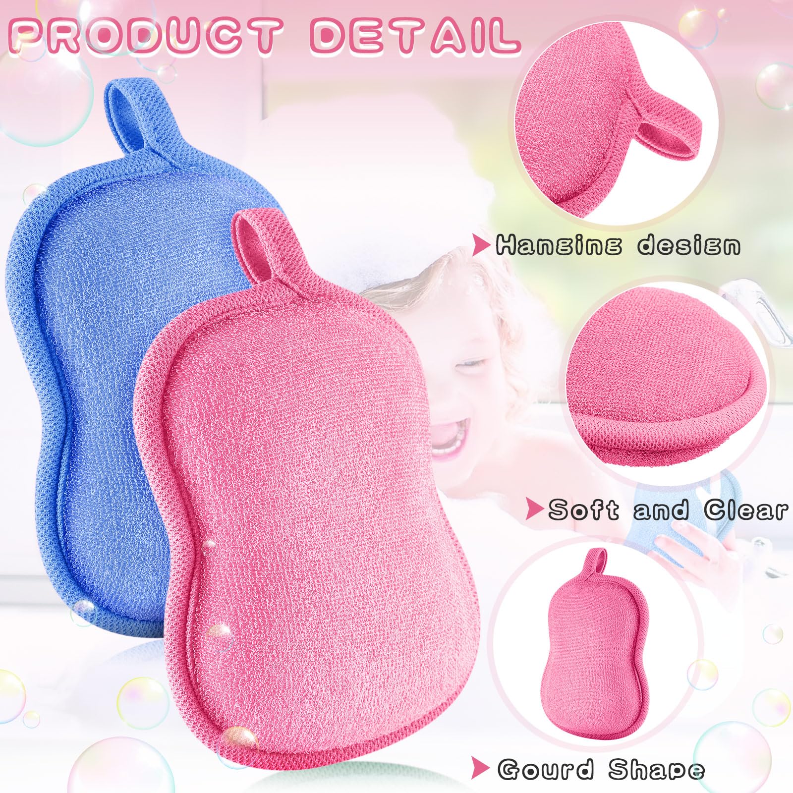 Tatuo 4 Pieces Baby Bath Sponge Cotton Baby Sponge Soft And Absorbent Sponge For Kids Babies Men Women (Pink,Blue)