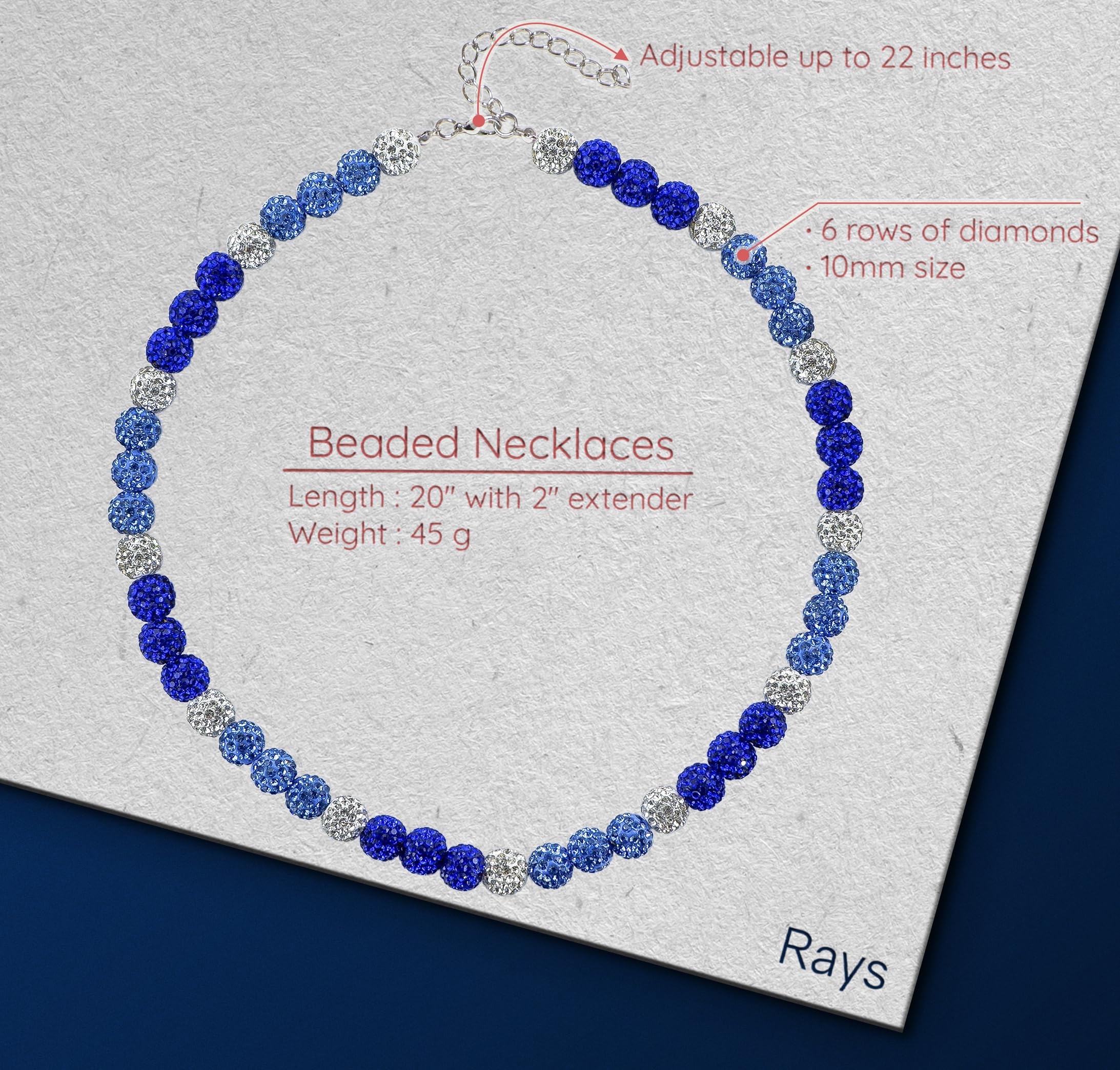SUPBOMM Baseball Ice Necklace, Bling Beaded Necklaces, Drip Chain, League Team Colors Gifts for Men, Rays