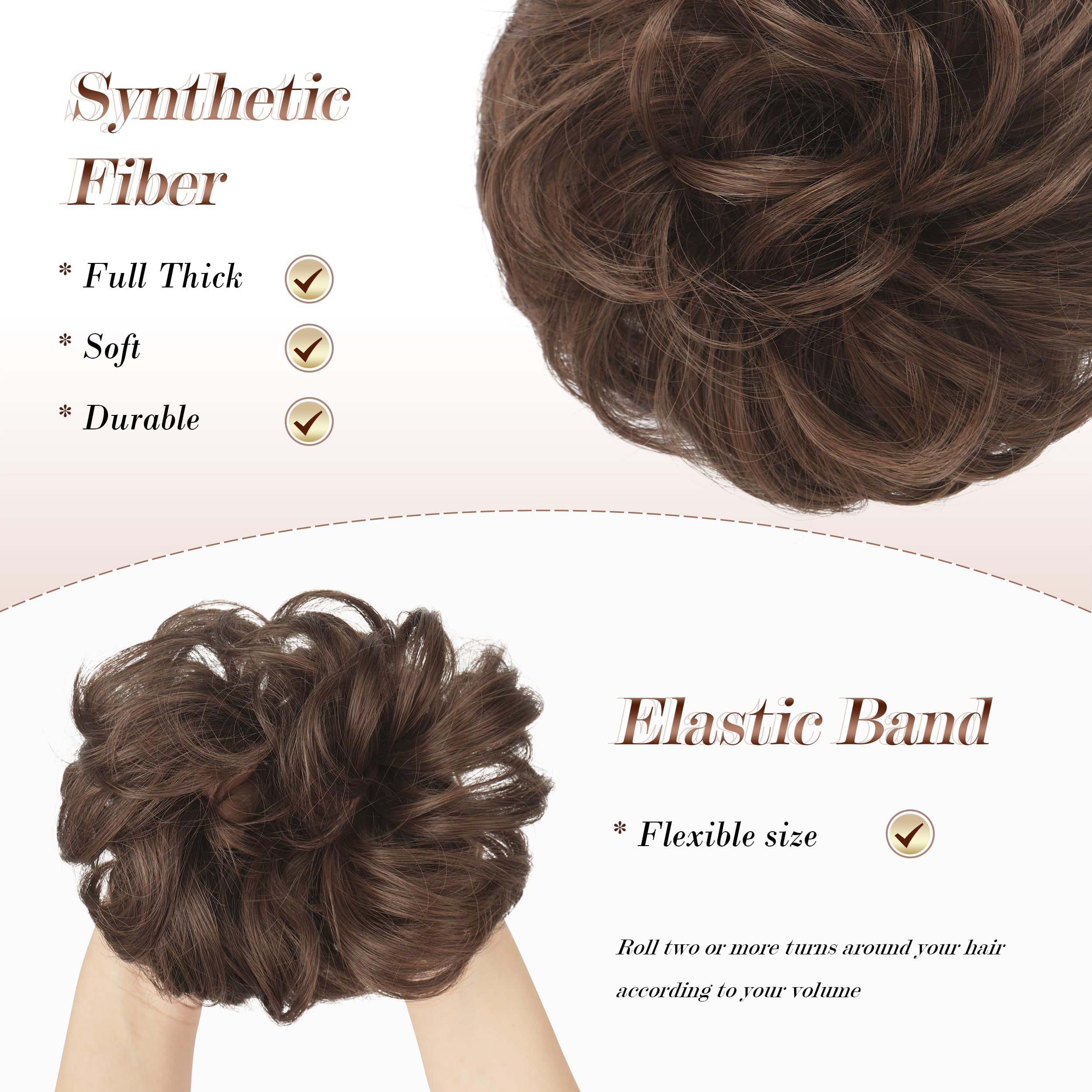 Feshfen Hair Buns Hair Piece Hairpieces For Women Brown And Light Auburn Mixed Hair Scrunchies Thick Hair Extension Bun Messy Wa