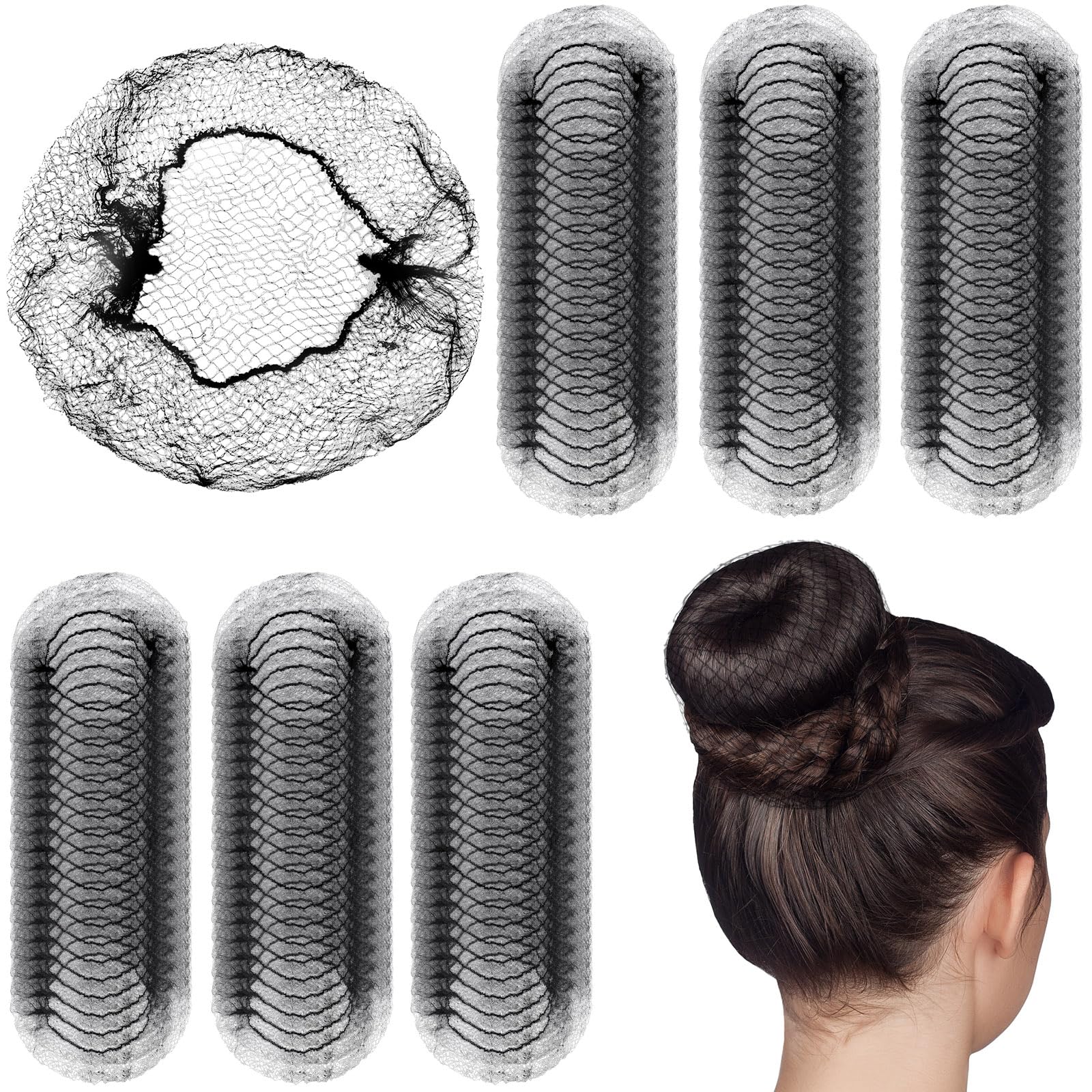 Yuxung 300 Pcs Large Hair Net for Food Service Workers Bulk Black Bun 24 Inches Wig Invisible Nylon Hair Nets for Women Restaura