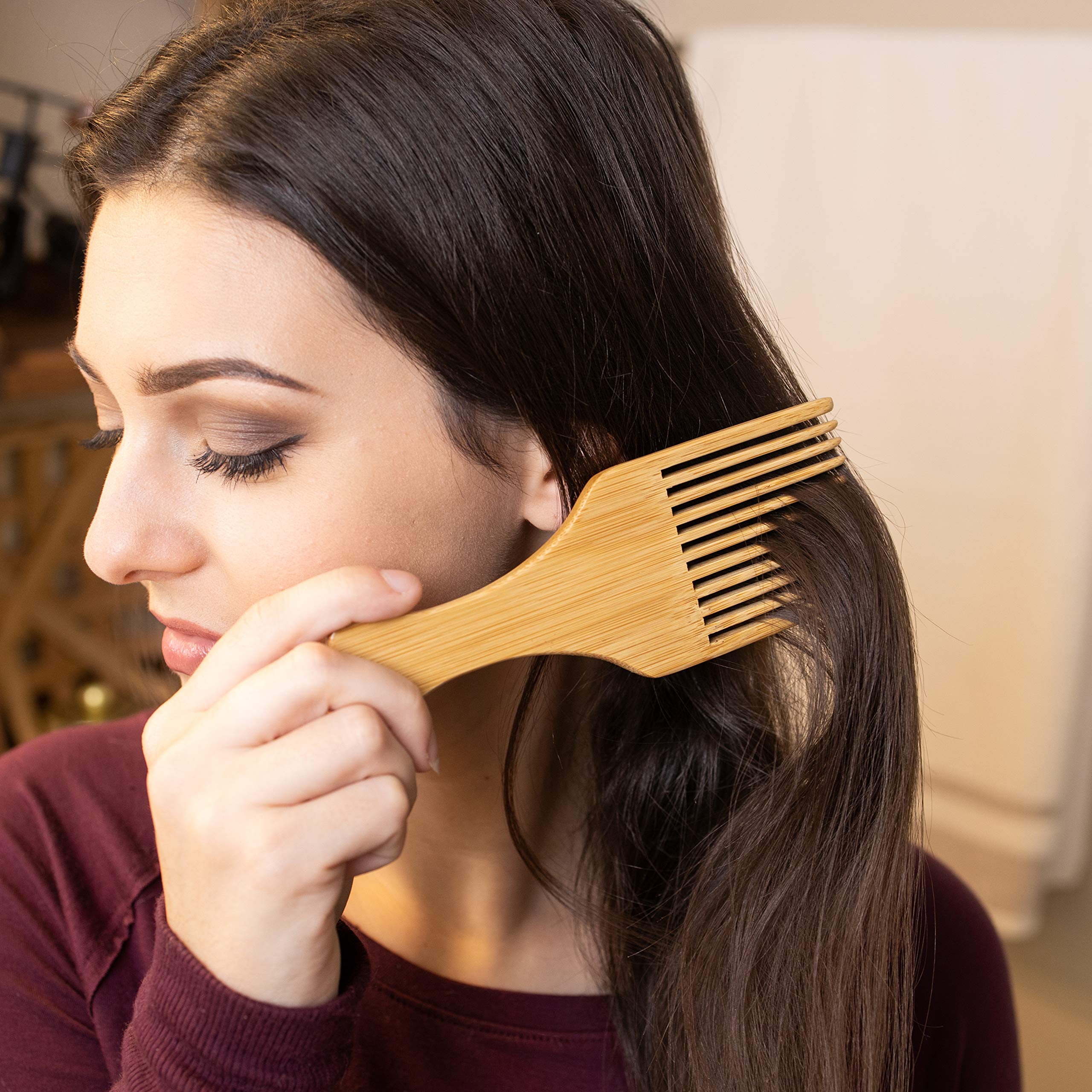 Grannaturals Wooden Comb & Hair Pick - Natural Wood Volumizing & Styling Tool For Thick, Coarse, Curly Hair - Non-Static Comb Fo