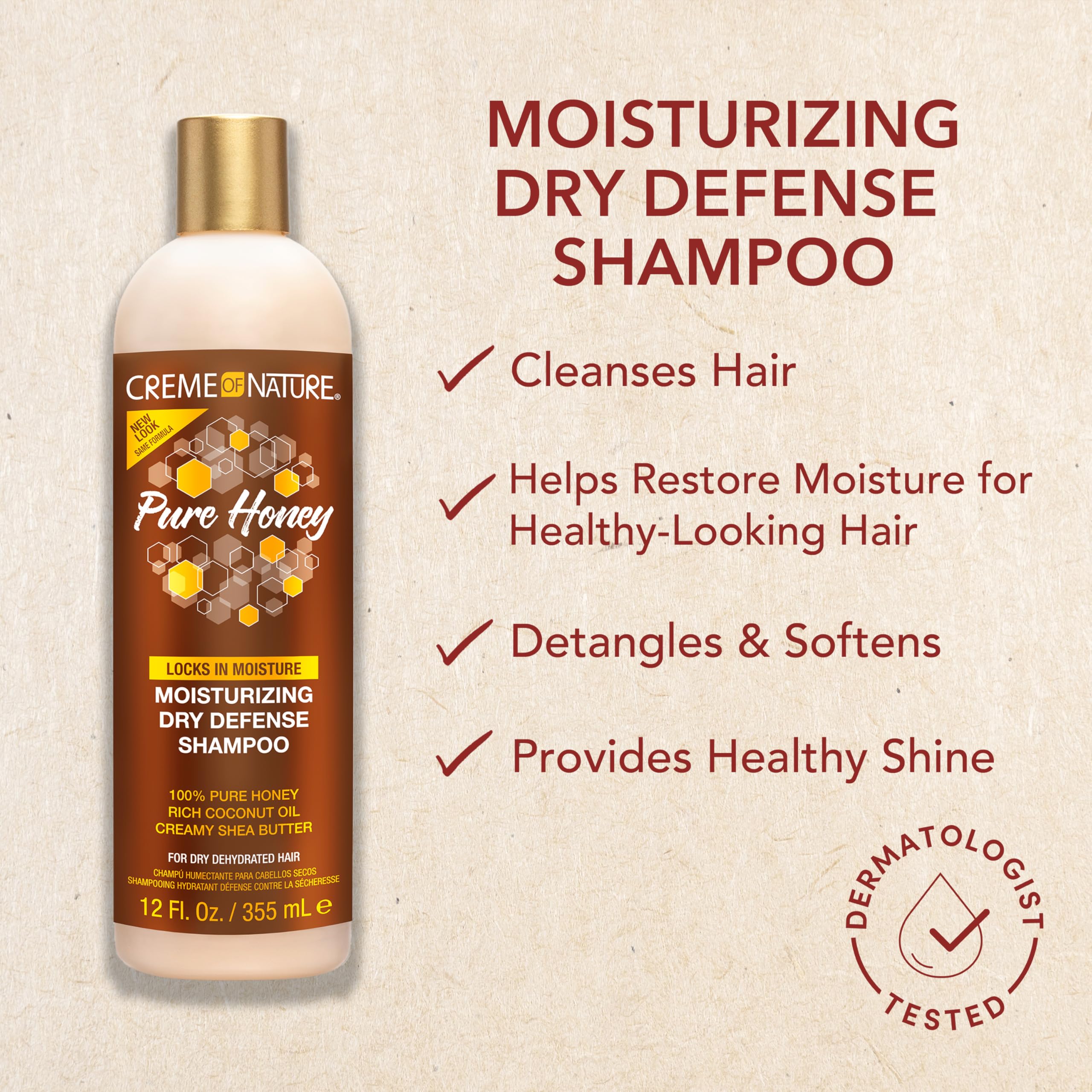 Coconut Oil & Shea Butter Shampoo By Creme Of Nature,Dry Defense For Damaged Hair, Formula With Pure Honey, 12.07 Fl Oz