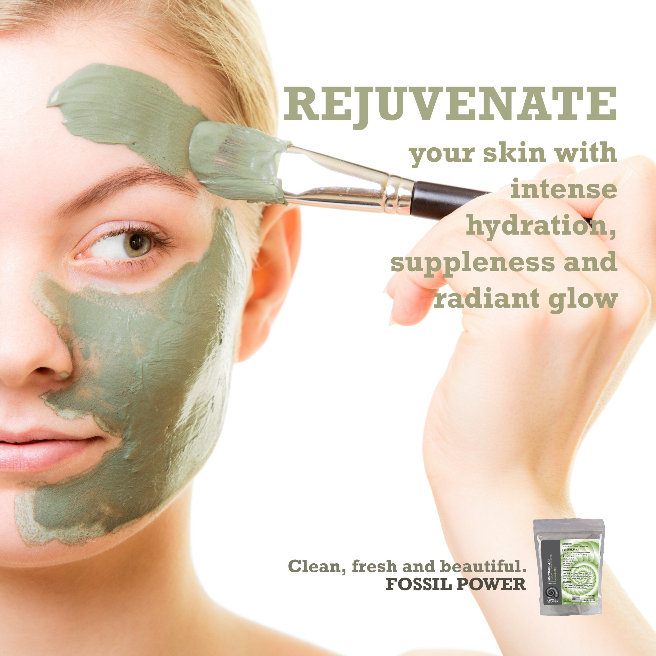 Fossil Power Bentonite Clay Food Grade Powder 2 Lb - Pure & Natural For Toothpaste, Detox, And More - Heal Damaged Skin - Diy Cl