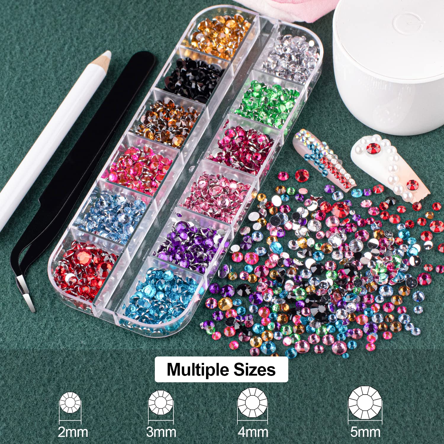 Flat Back RhinestonesPearls Kits Round colorful gemsWhite Pearls With Quick Dry Makeup gluePicker PencilTweezer For Nail Art And