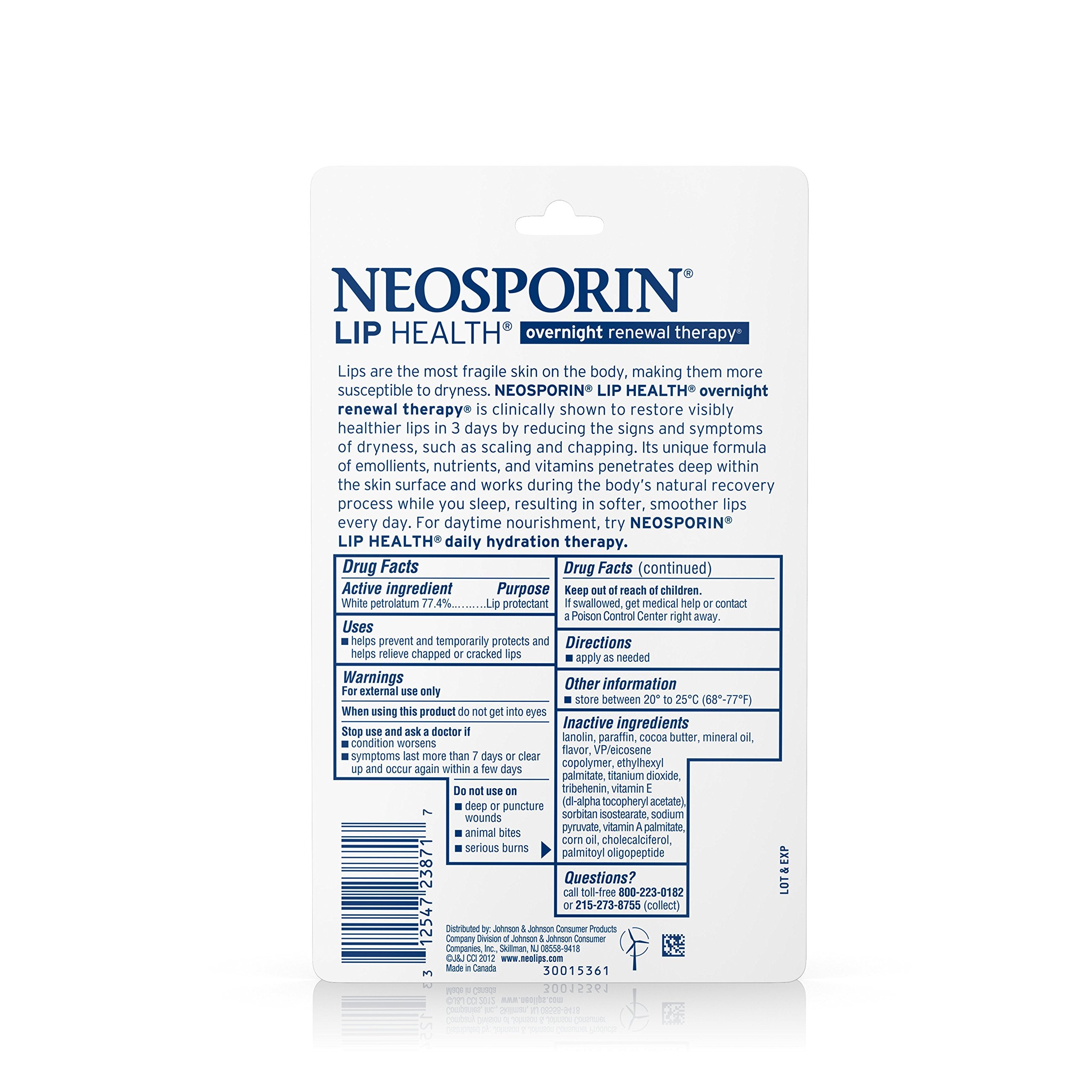 Neosporin Lip Health Overnight Healthy Lips Renewal Therapy Petrolatum Lip Protectant, 0.27Oz. (Pack Of 2)