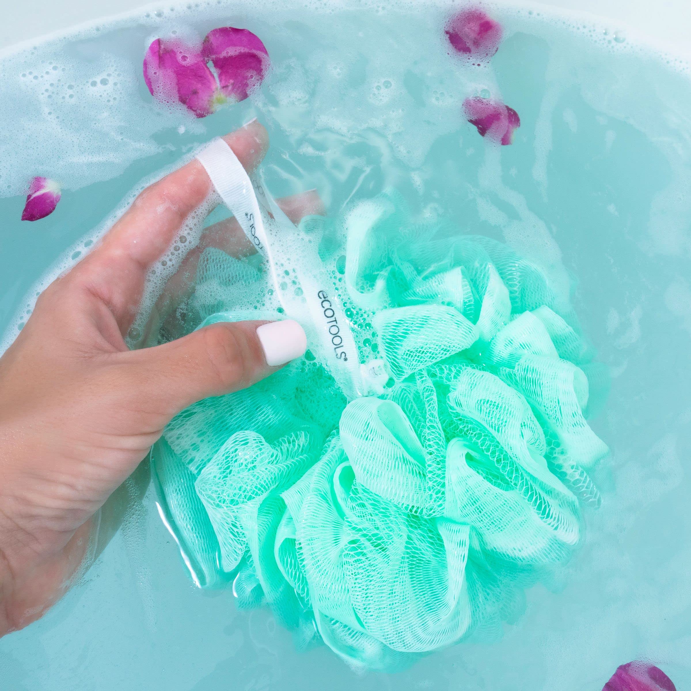 Ecotools Exfoliating Ecopouf Bath Sponges, Rich Lather, Recycled Netting, Body Loofahs For Smoother, Softer Skin, Removes Dirt &
