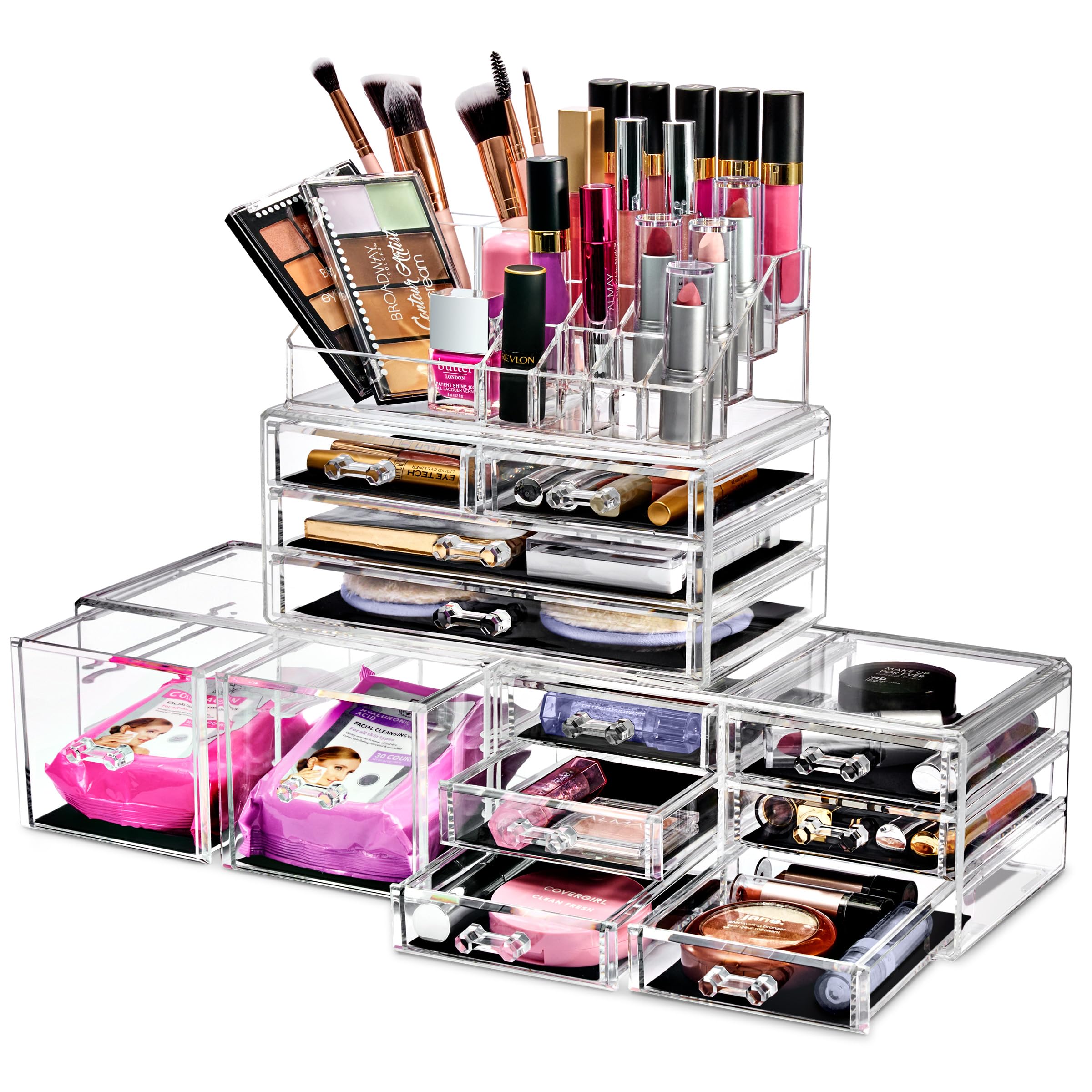 Sorbus Large Makeup Organizer - Clear Stackable Jewelry Makeup Organizer For Vanity, Bathroom Storage Display Case - 12 Drawers
