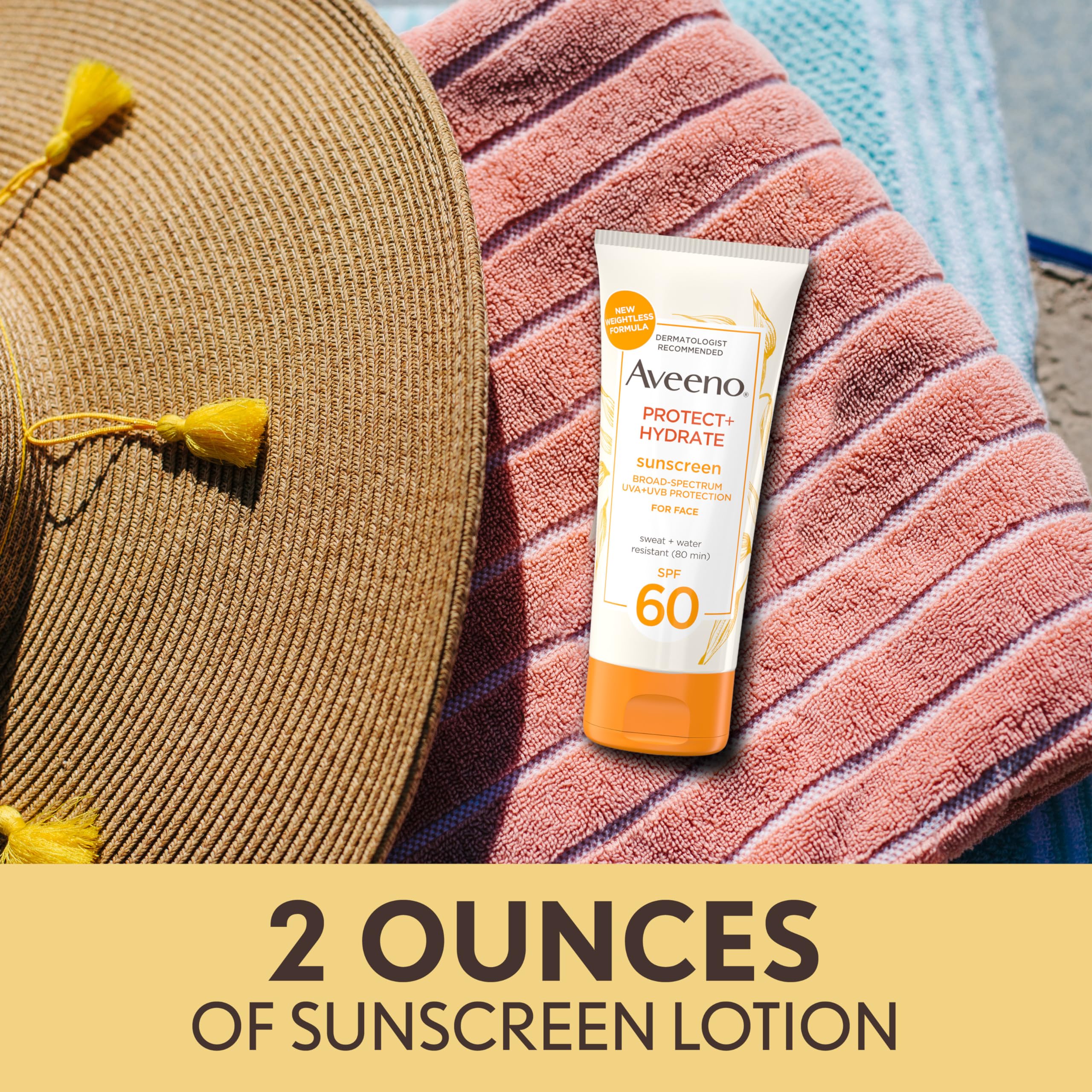 Aveeno Protect + Hydrate Sunscreen Moisturizing Face Lotion with Broad Spectrum SPF 60 and Prebiotic Oat, Paraben, Phthalate, Ox