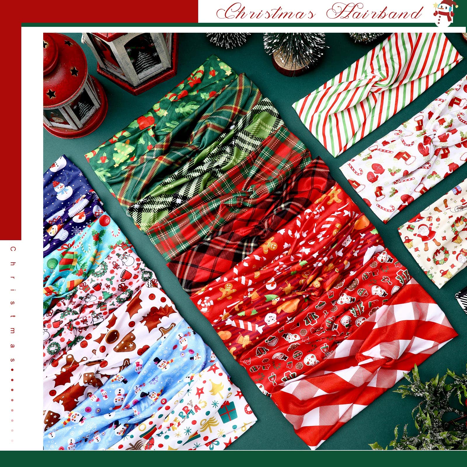 Giegxin 20 Pcs Christmas Headbands Christmas Costumes Accessories for Women Costume Party Elastic Knot Hair Wraps (Snowman Style