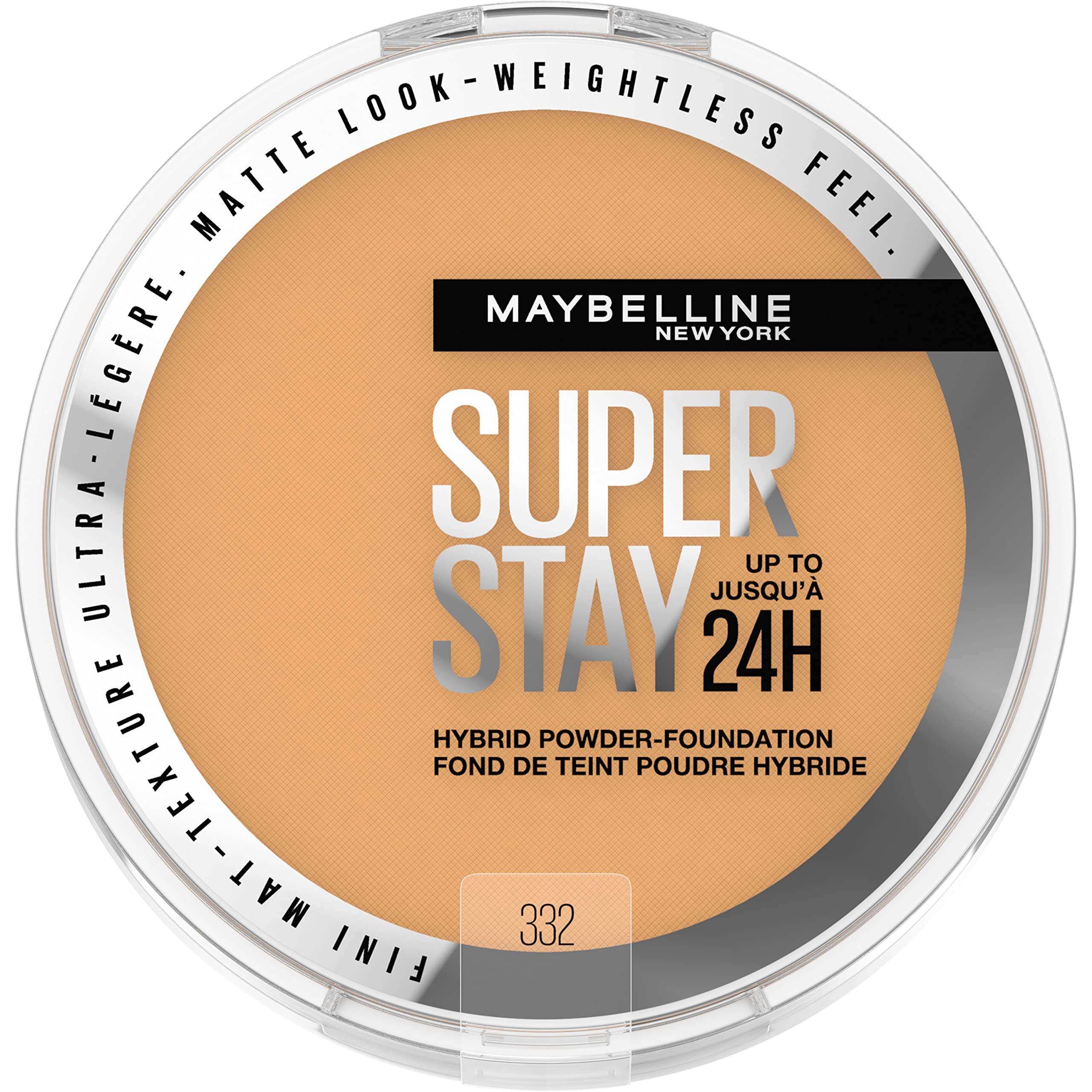 Maybelline Super Stay Up To 24Hr Hybrid Powder-Foundation, Medium-To-Full Coverage Makeup, Matte Finish, 332, 1 Count