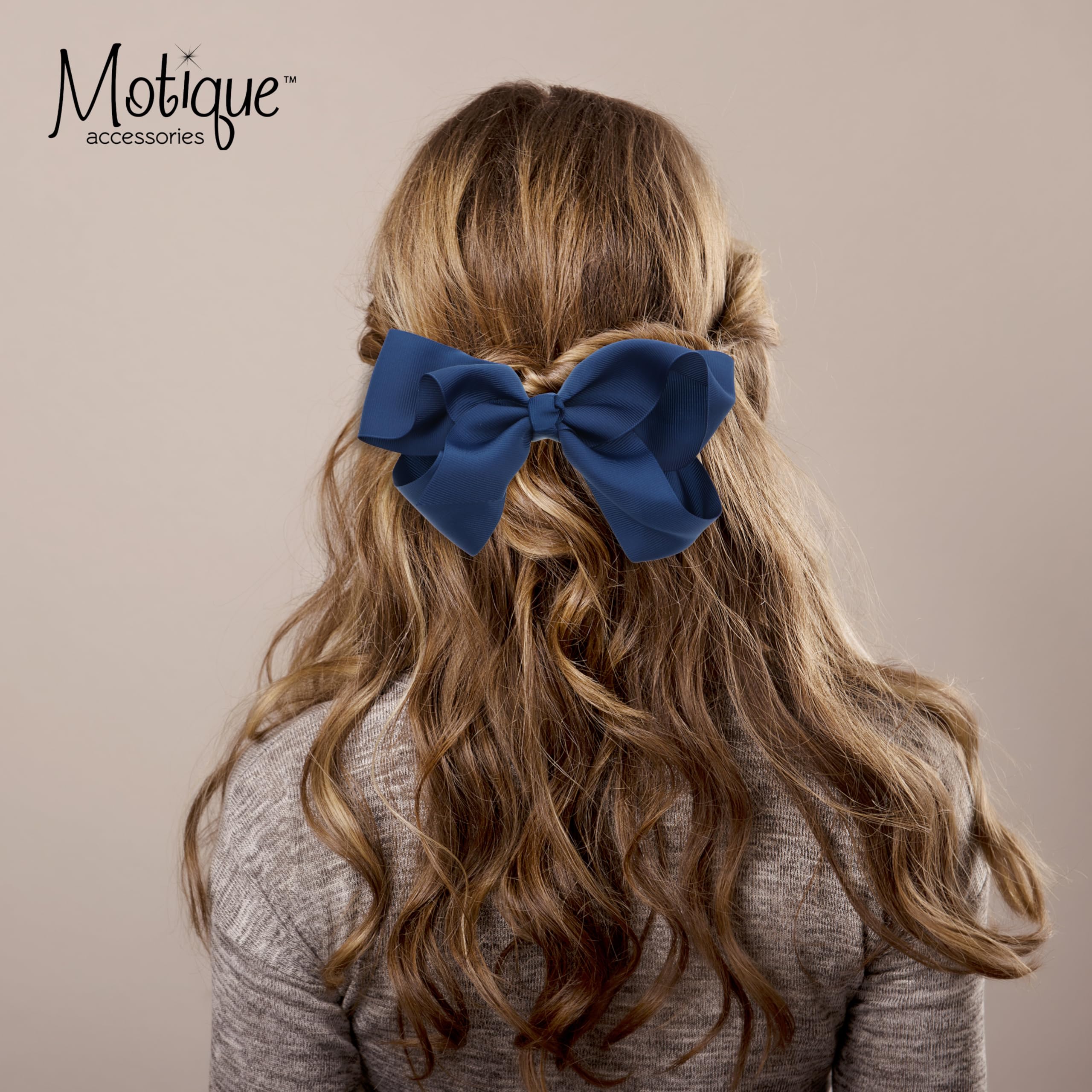 5.5 Inch Grosgrain Hair Bow Clip For Woman And Girls (Navy)