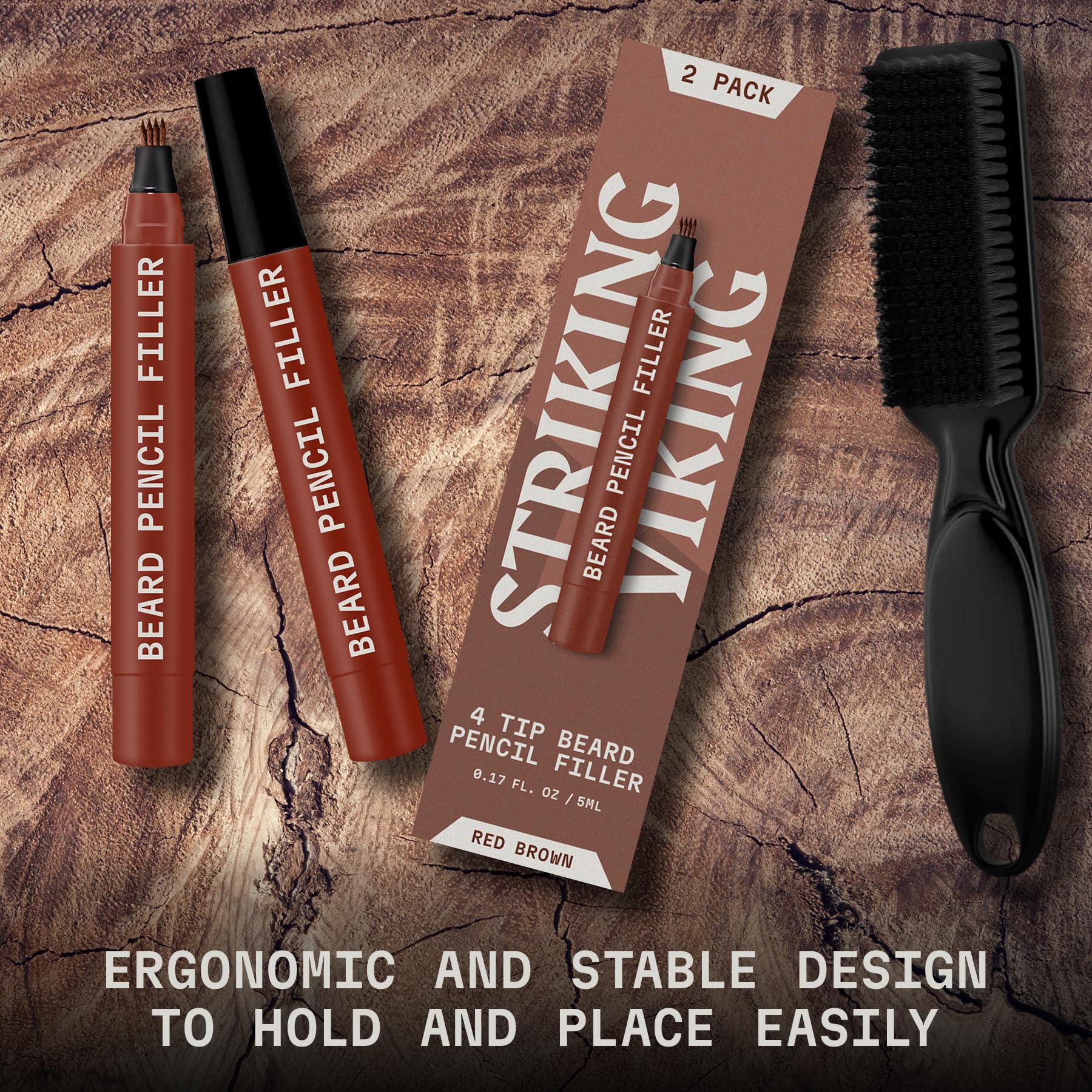 2 Pack Beard Pencil Filler For Men With 4 Tips - Updated Beard Filling Pen Kit With Brush, Long Lasting Waterproof Beard Pen - F
