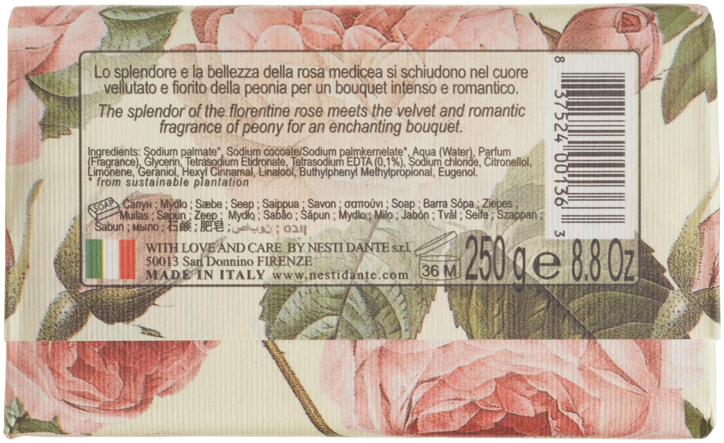 Nesti Dante Romantica Exhilarating Natural Soap - Florentine Rose & Peony 250G/8.8Oz