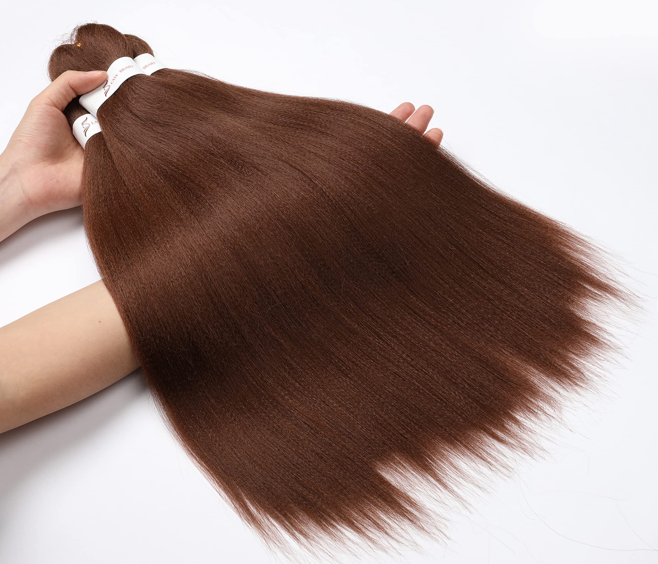 Showcoco Braiding Hair Pre Stretched Auburn Brown 20 Inch - 8 Packs Crochet Braids Hair Yaki Straight Hair For Women Hot Water S