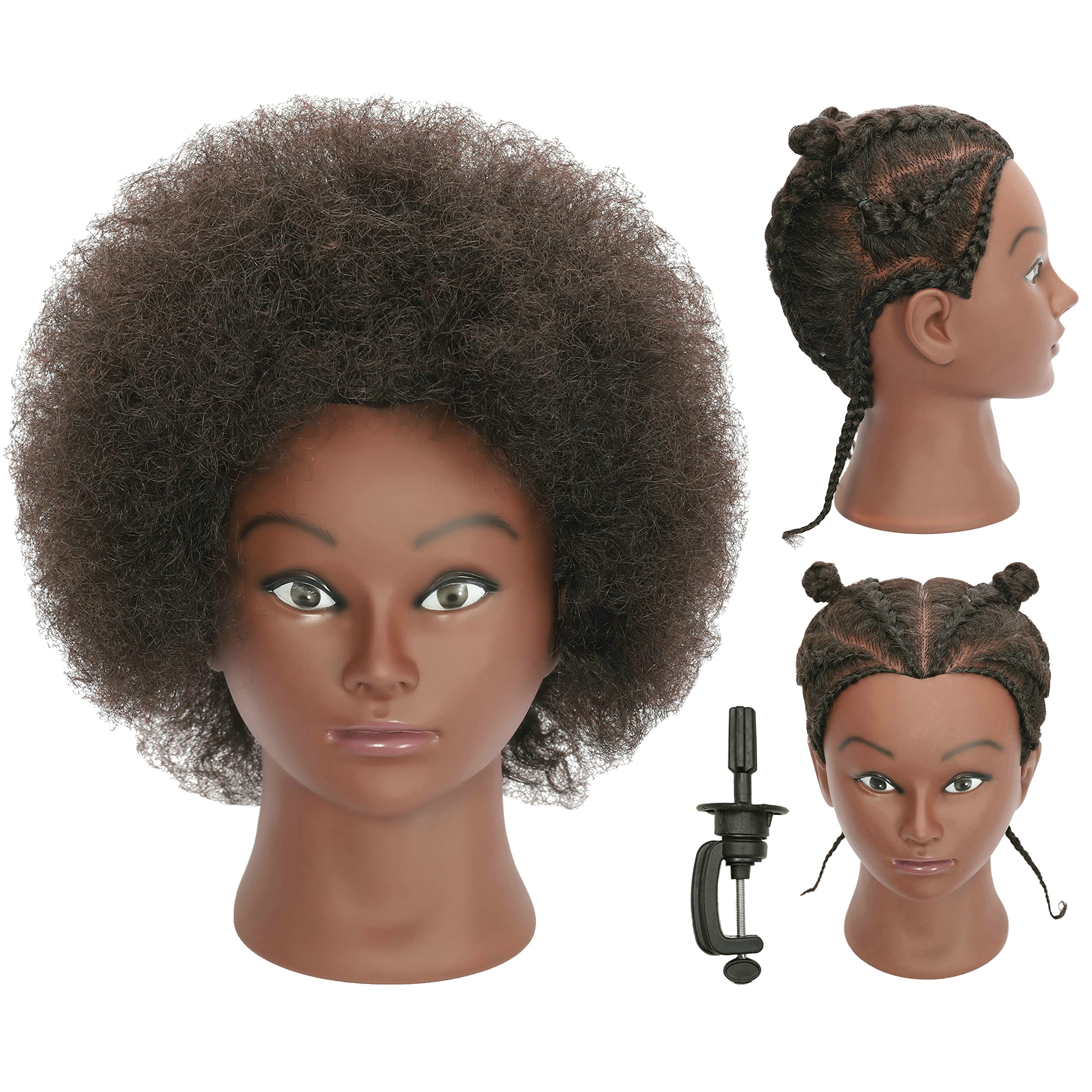 LOHXINHAIR Kinky Curly Real 100% Human Hair Mannequin Head Manikin Cosmetology Doll Training Head with Stand for Hairdresser Pra