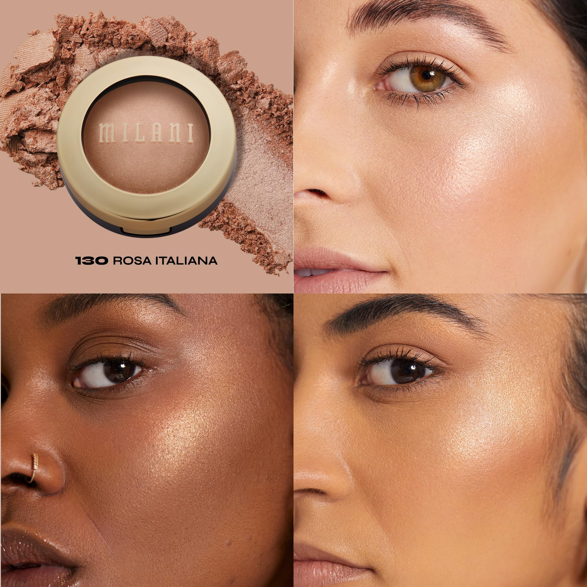 Milani Baked Highlighter (Rose Italiana) - Cruelty-Free Powder Highlighter, Highlight Face For A Shimmery Or Matte Finish