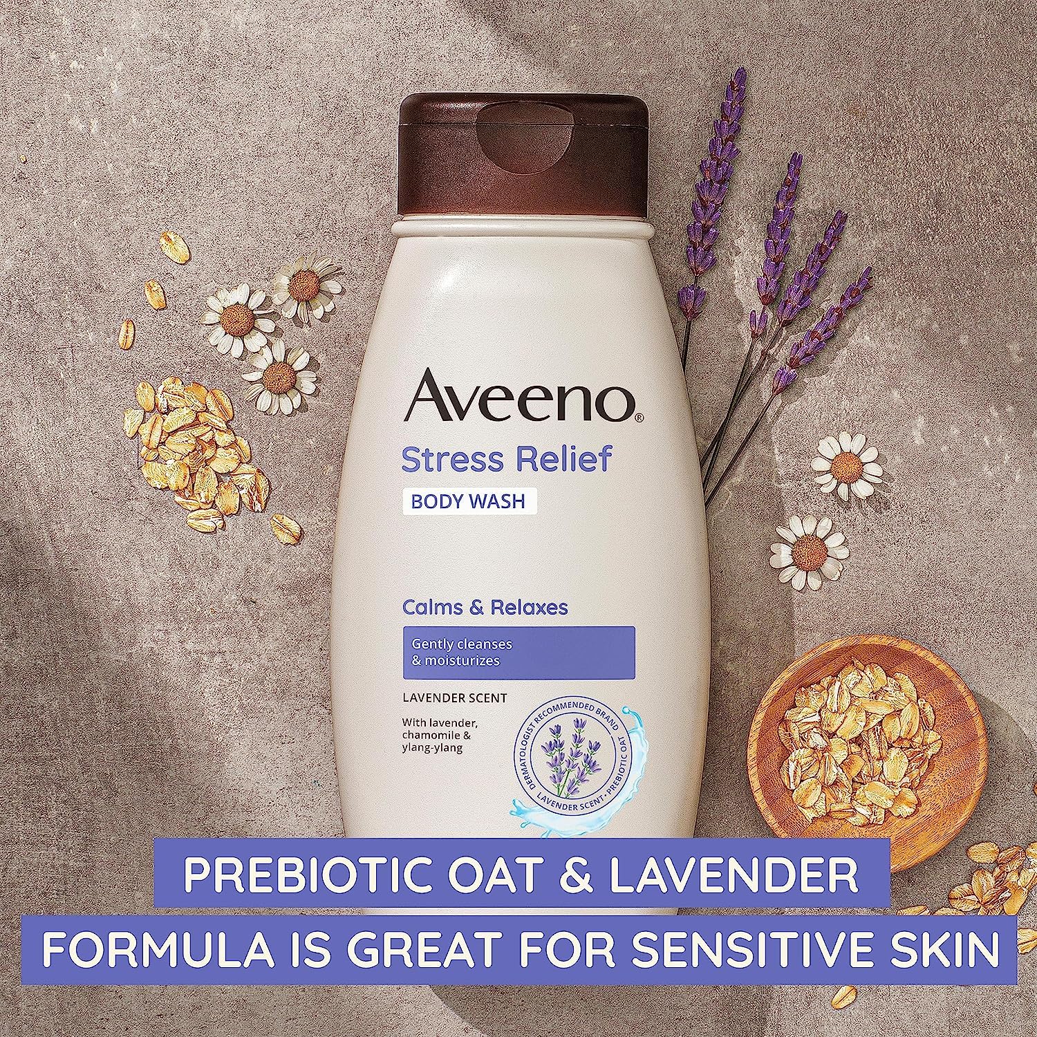 Aveeno Stress Relief Body Wash With Soothing Oat & Lavender Scent For Sensitive Skin, Moisturizing Shower Wash Gently Cleanses &